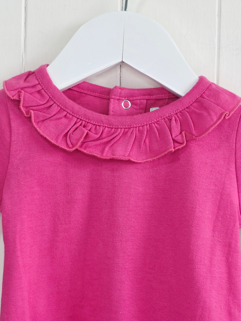 Lily&Dan - 0-3 months girls plain pink long sleeve top featuring frilly neck