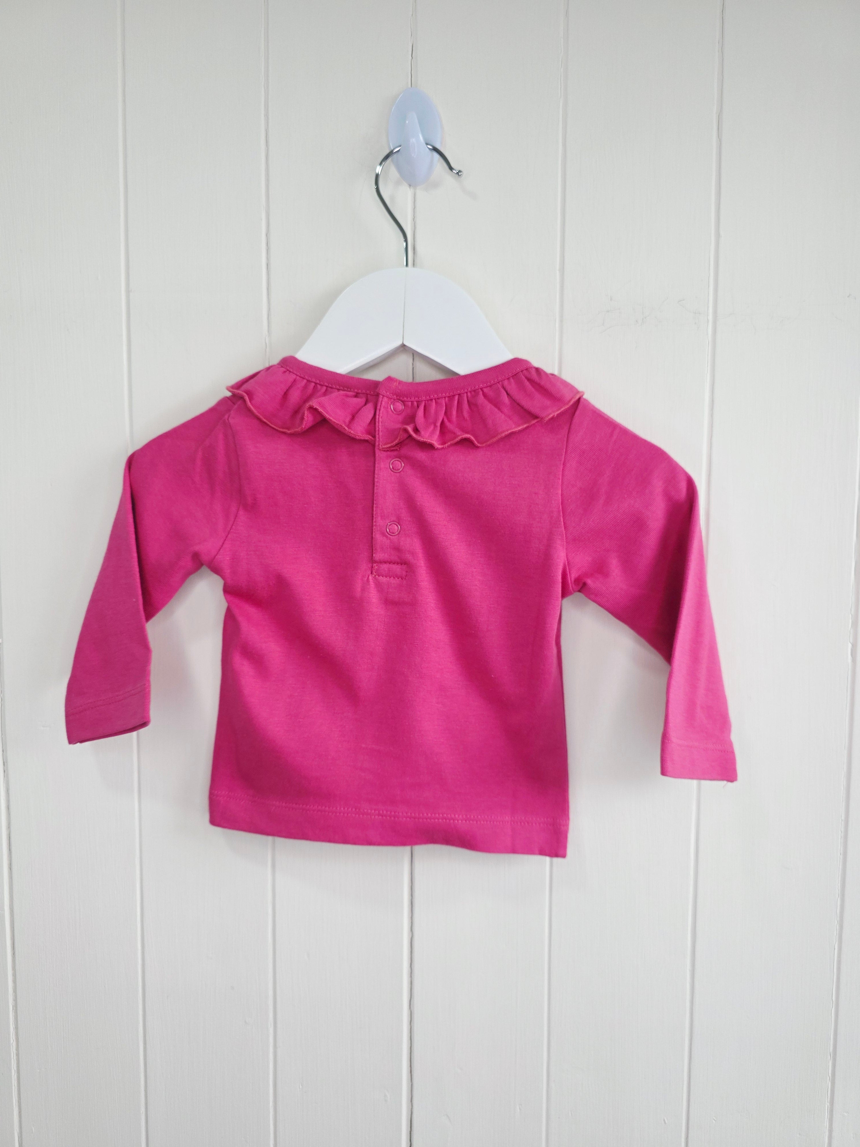 Lily&Dan - 0-3 months girls plain pink long sleeve top featuring frilly neck