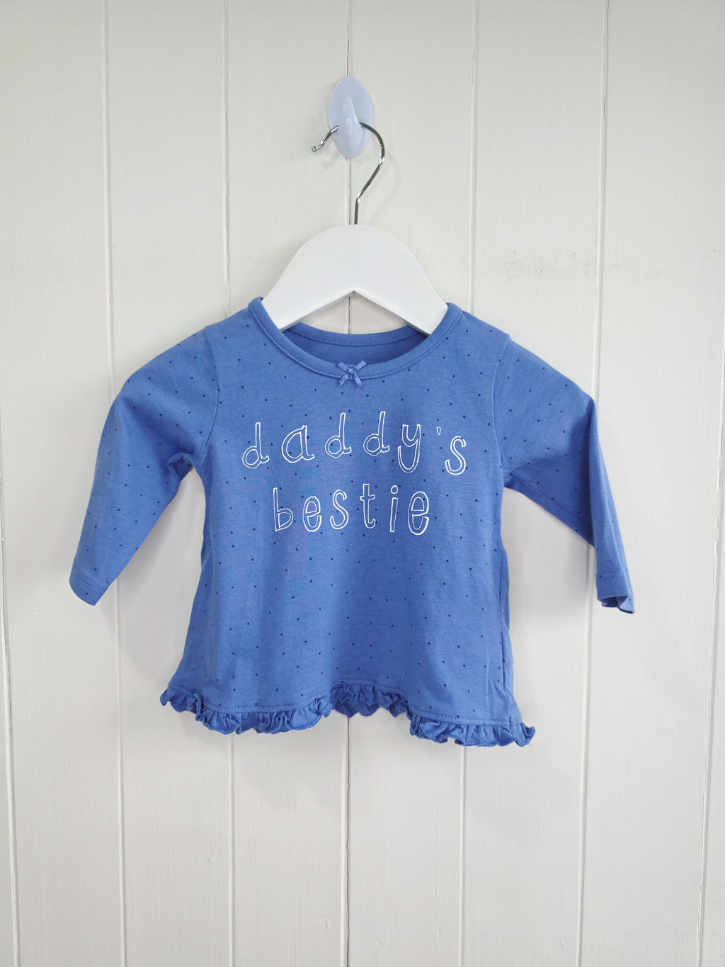 George - 0-3 months "Daddy's bestie" blue polka dot long sleeve top