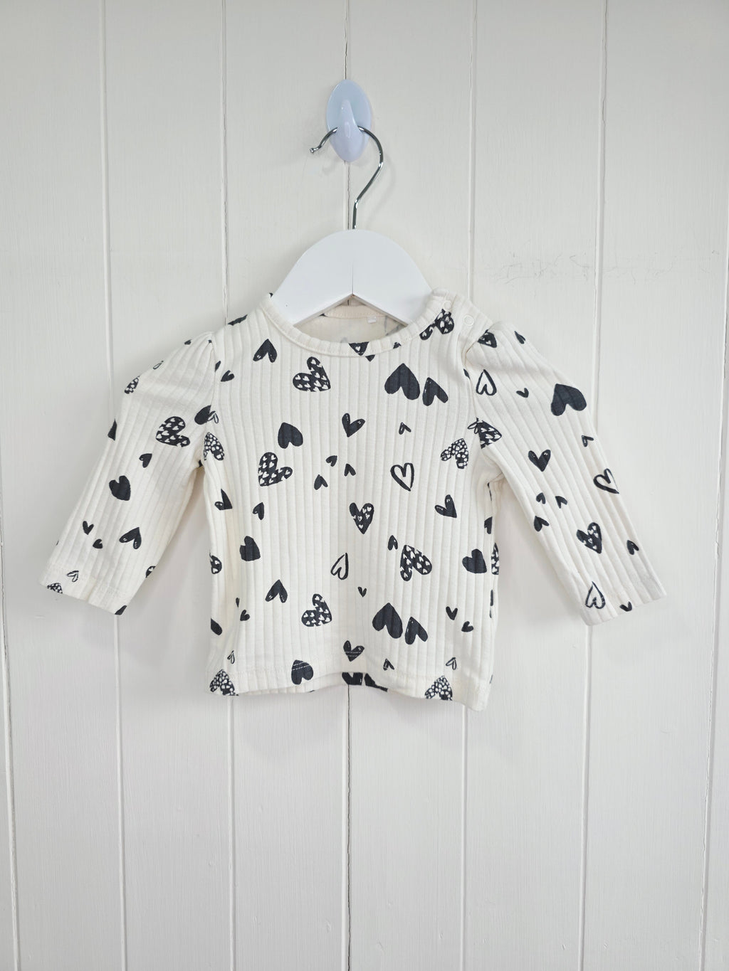Nutmeg - 0-3 months girls cream heart printed long sleeve top
