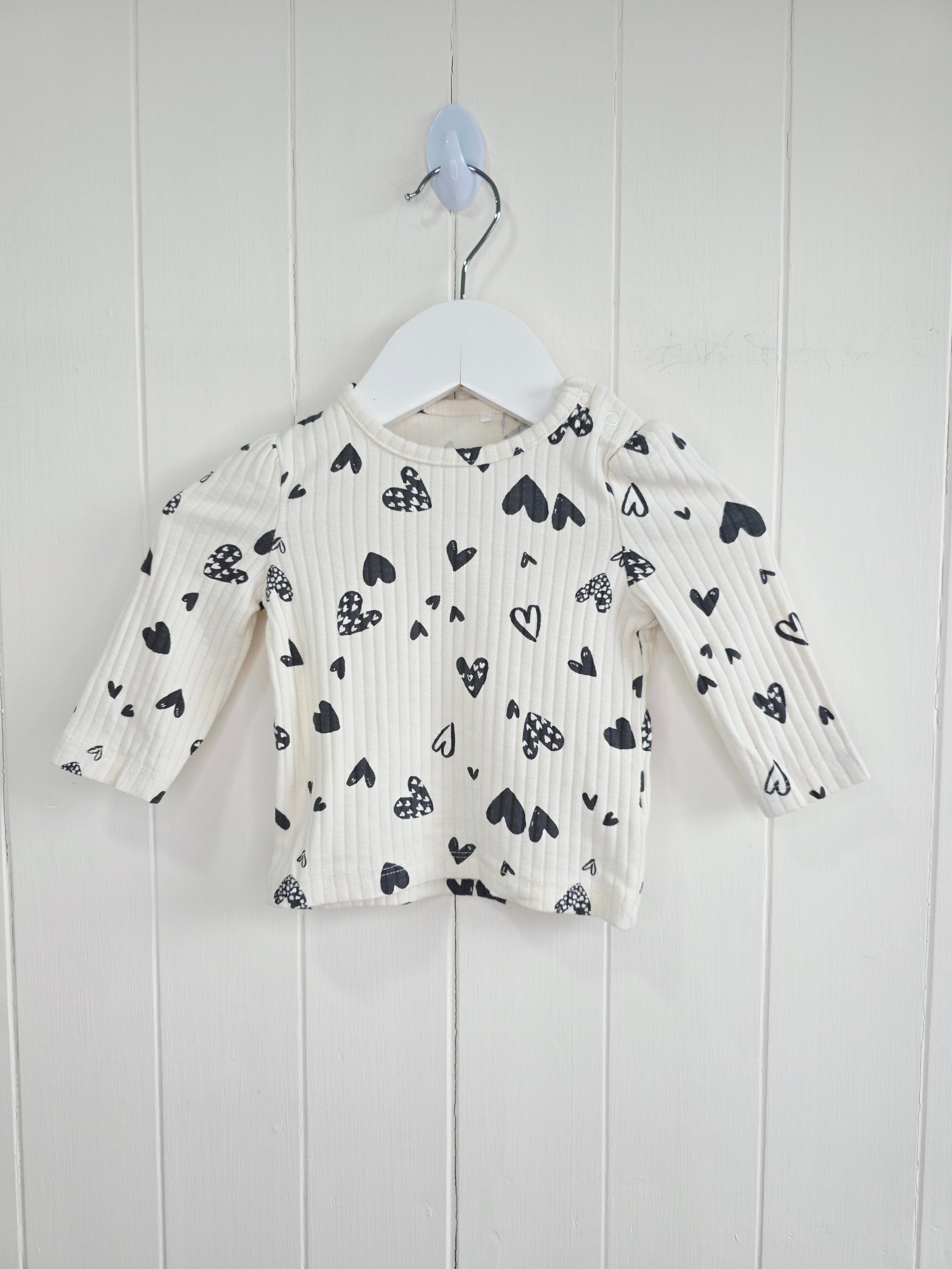 Nutmeg - 0-3 months girls cream heart printed long sleeve top