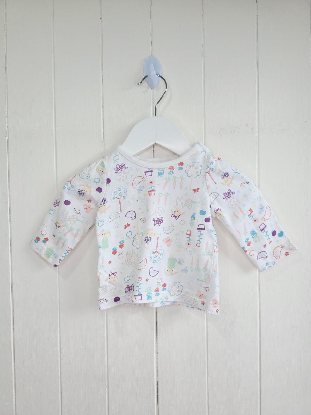 Nutmeg - 0-3 months girls white doodle print long sleeve top