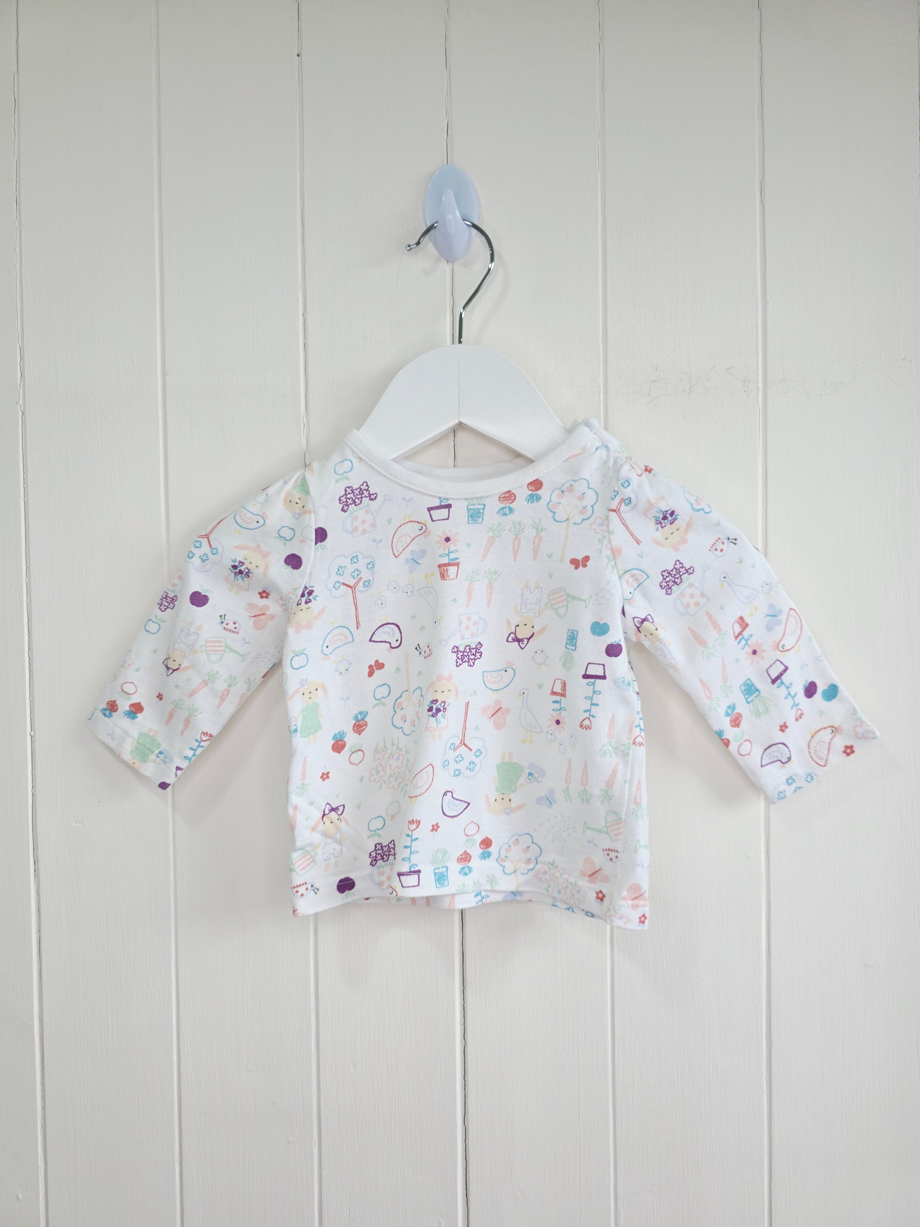 Nutmeg - 0-3 months girls white doodle print long sleeve top