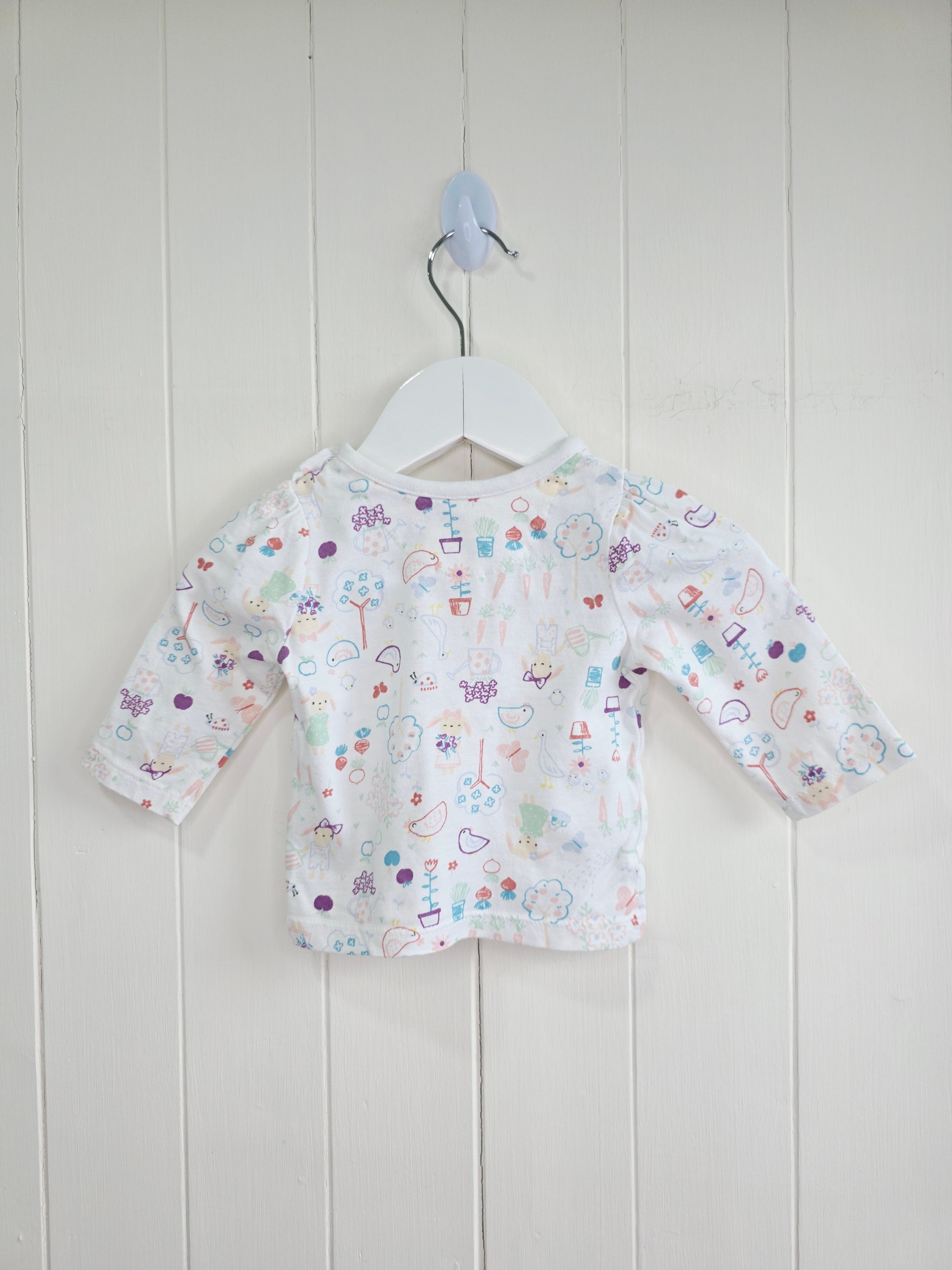 Nutmeg - 0-3 months girls white doodle print long sleeve top