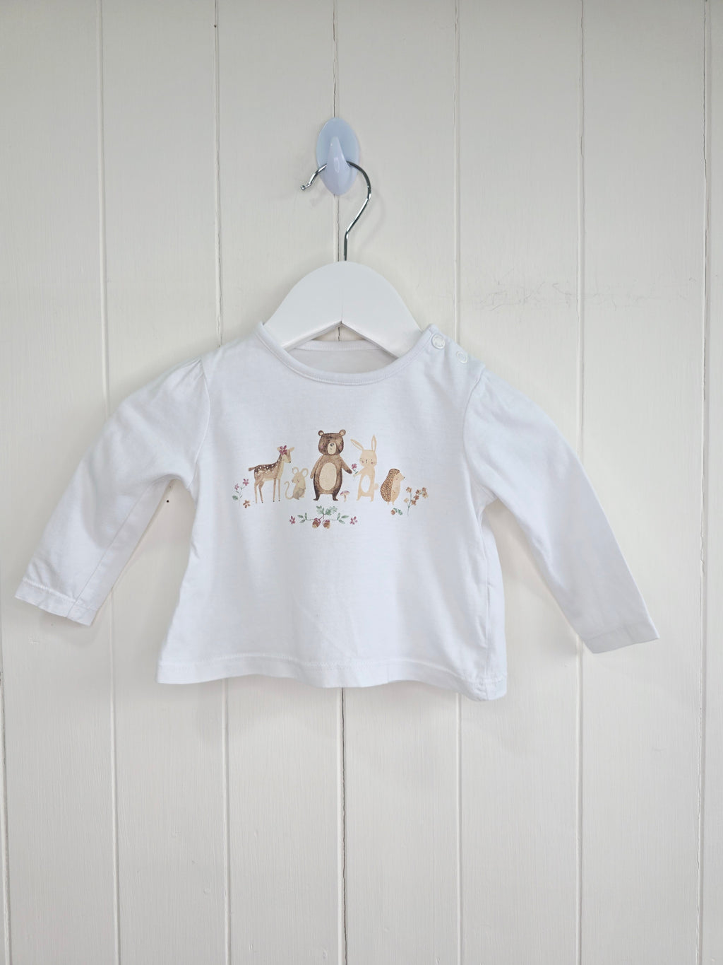 TU - 0-0-3 months girls white woodland animals print long sleeve top