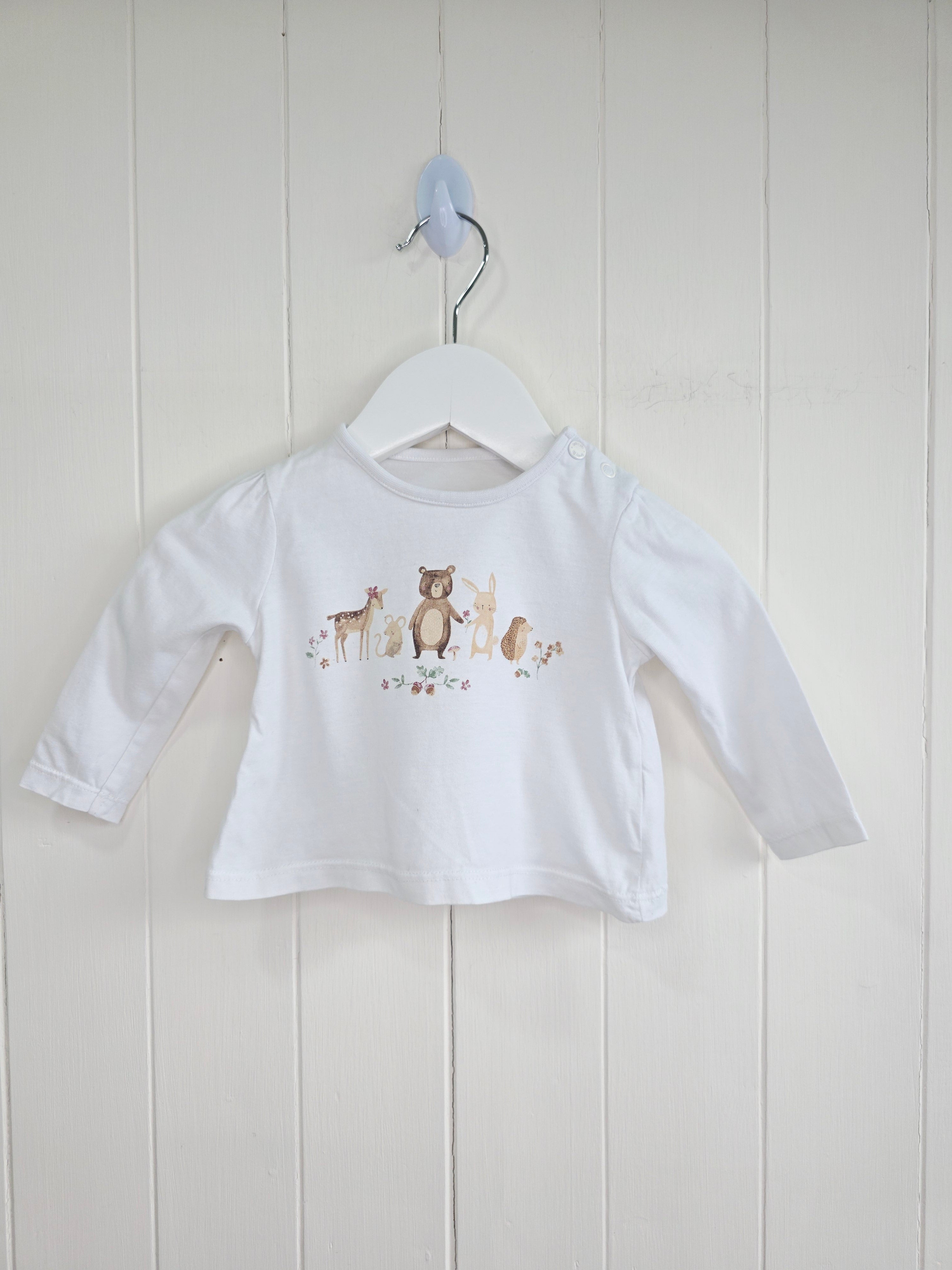 TU - 0-0-3 months girls white woodland animals print long sleeve top