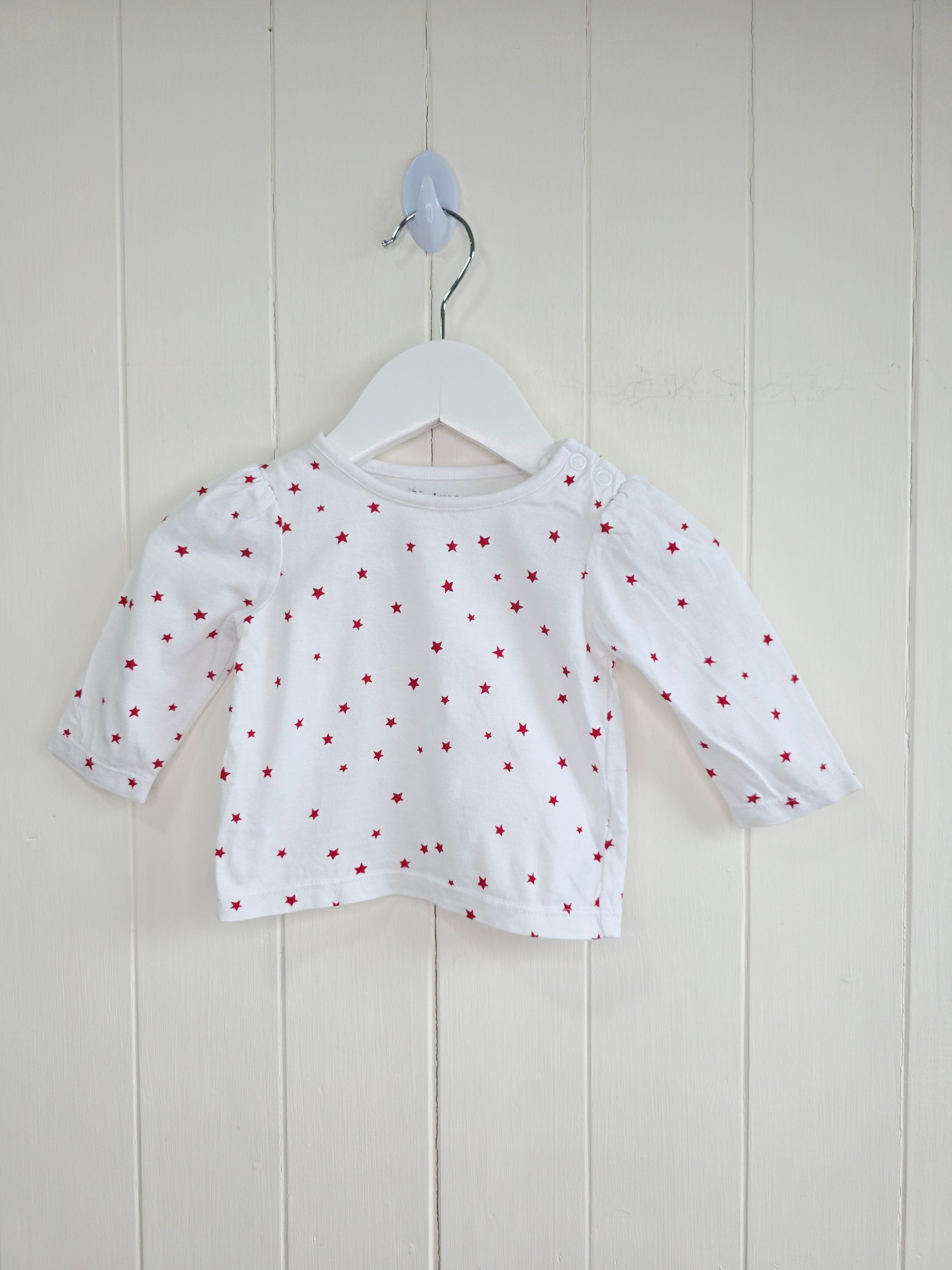 Nutmeg - 0-3 months girls white star printed long sleeve top