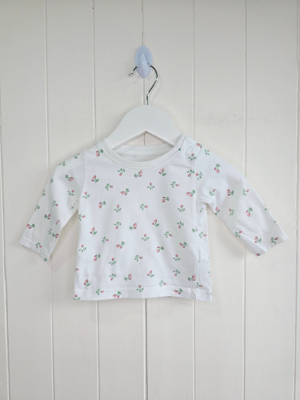 Primark - 0-3 months girls white roses printed long sleeve top