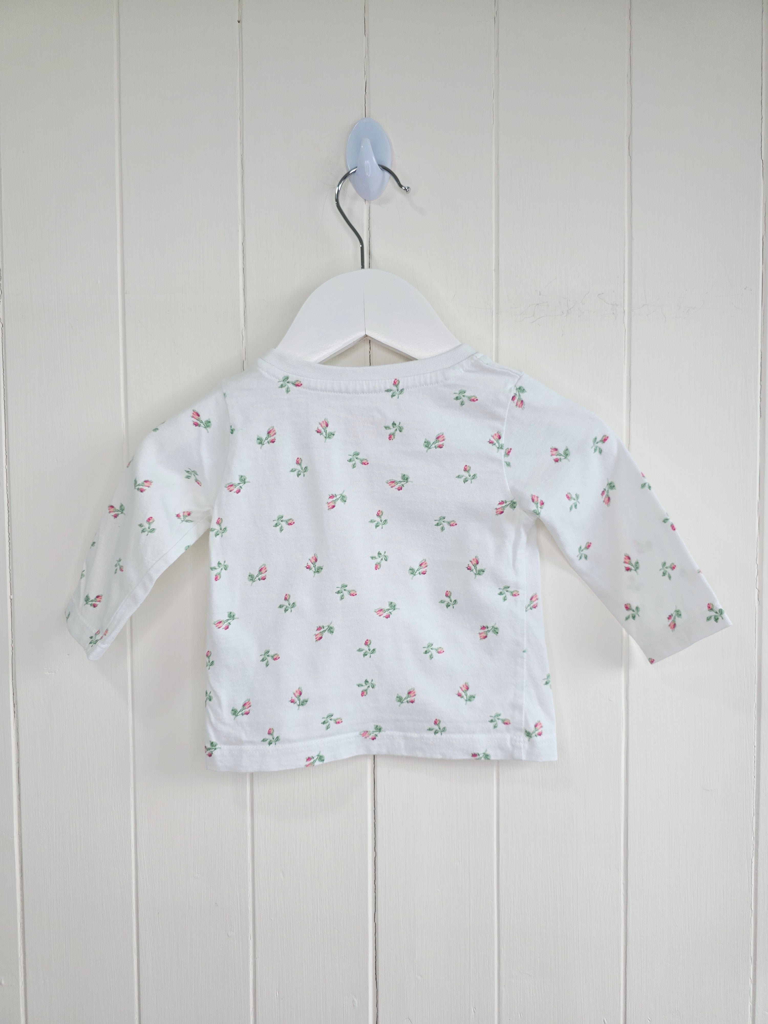 Primark - 0-3 months girls white roses printed long sleeve top
