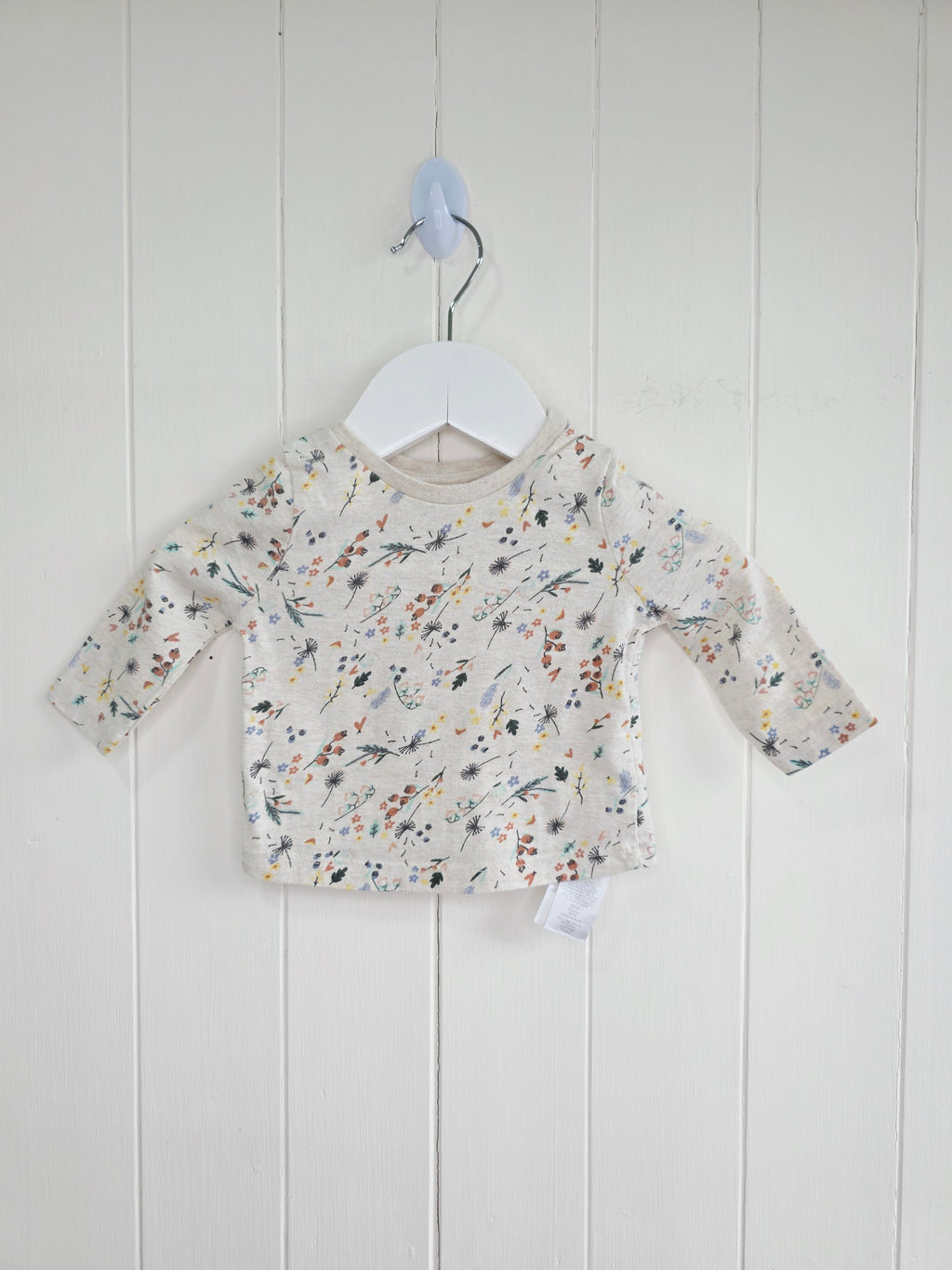 Primark - 0-3 months girls beige long sleeve top featuring frolat print