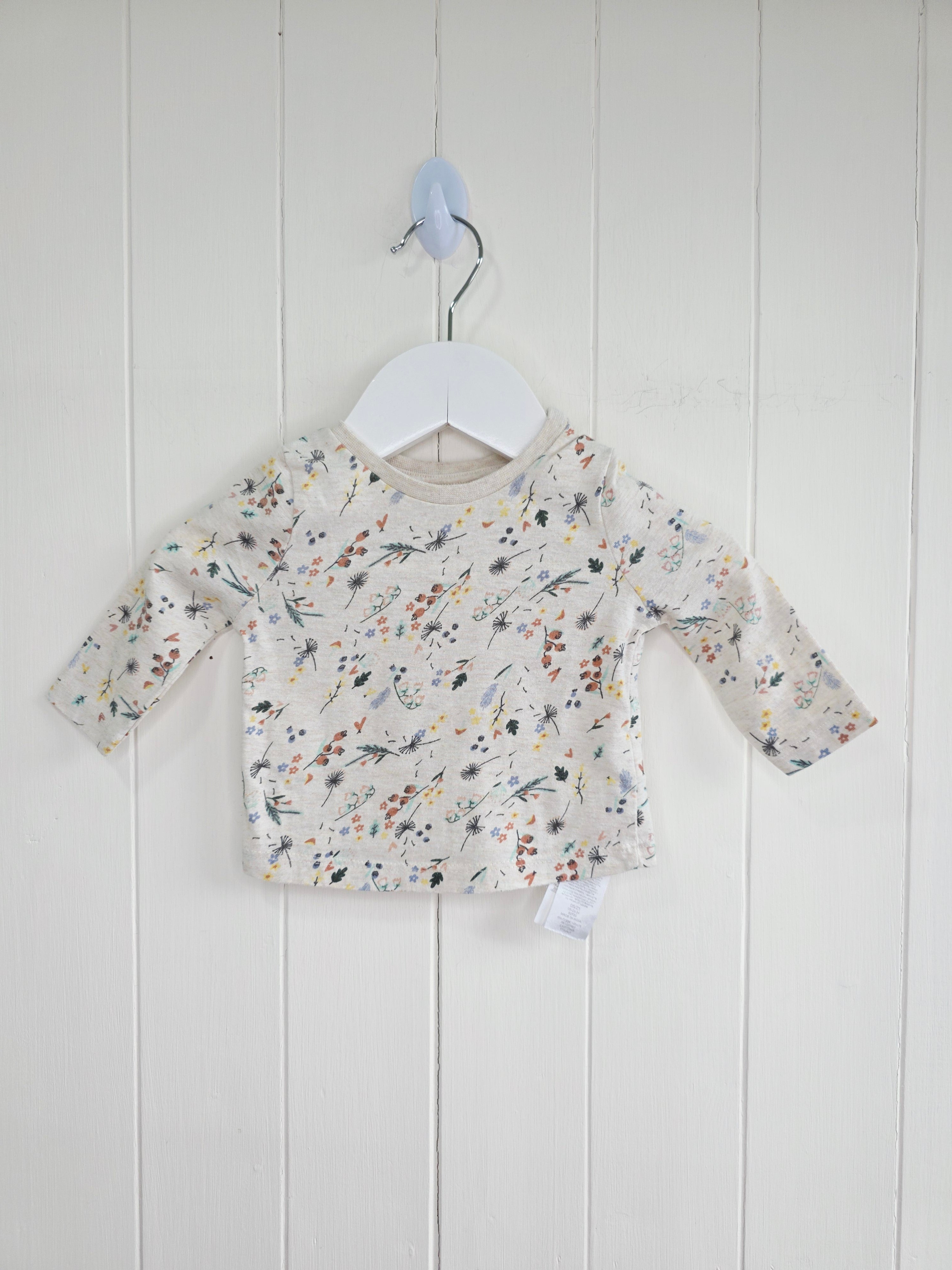Primark - 0-3 months girls beige long sleeve top featuring frolat print