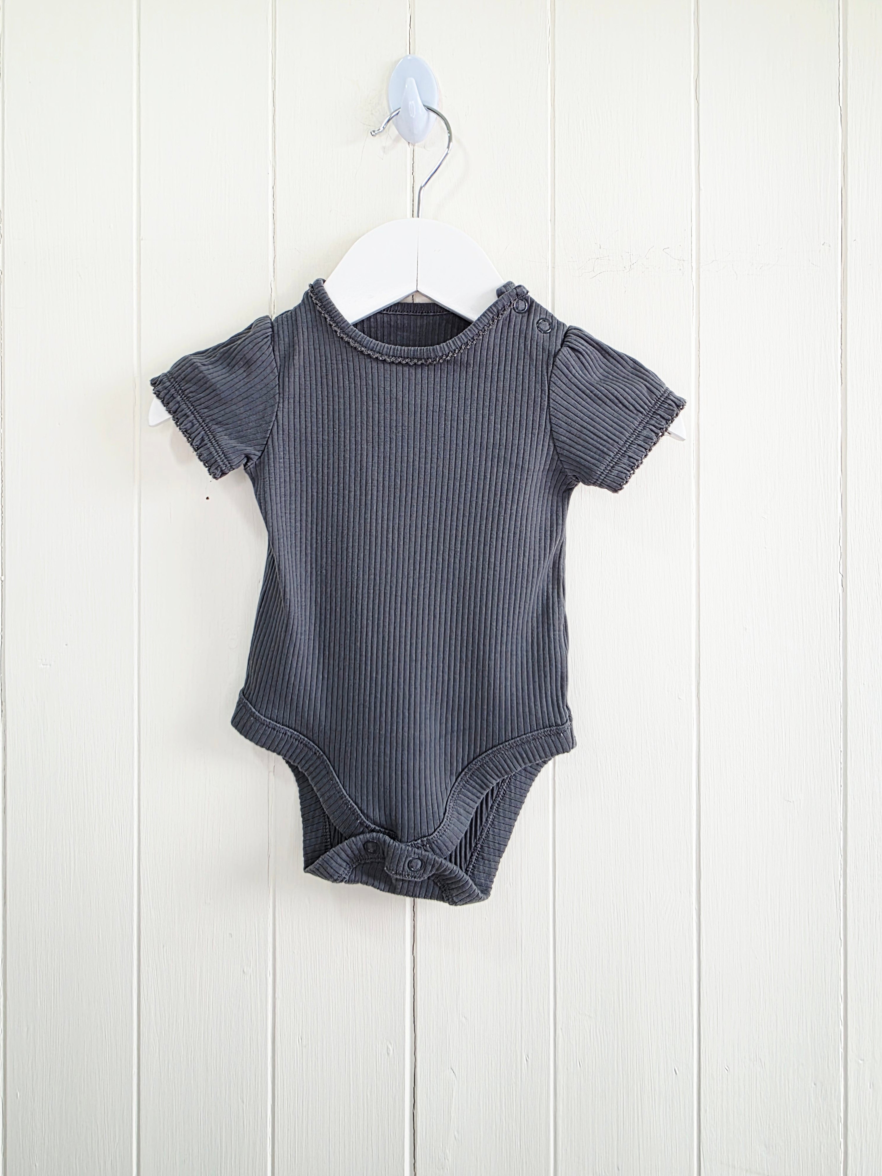 TU - 0-3 months girls charcoal grey short sleeve bodysuit