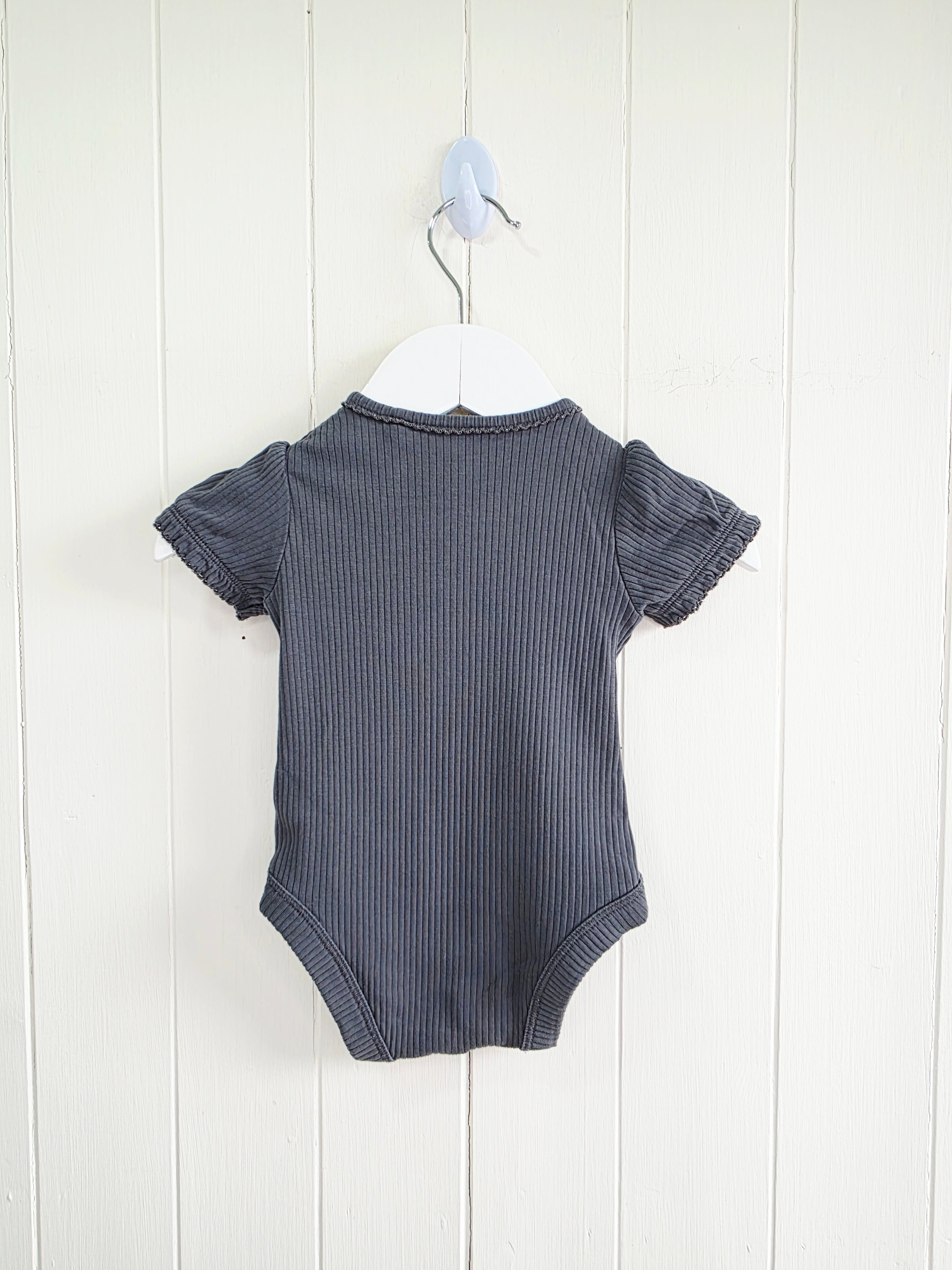 TU - 0-3 months girls charcoal grey short sleeve bodysuit