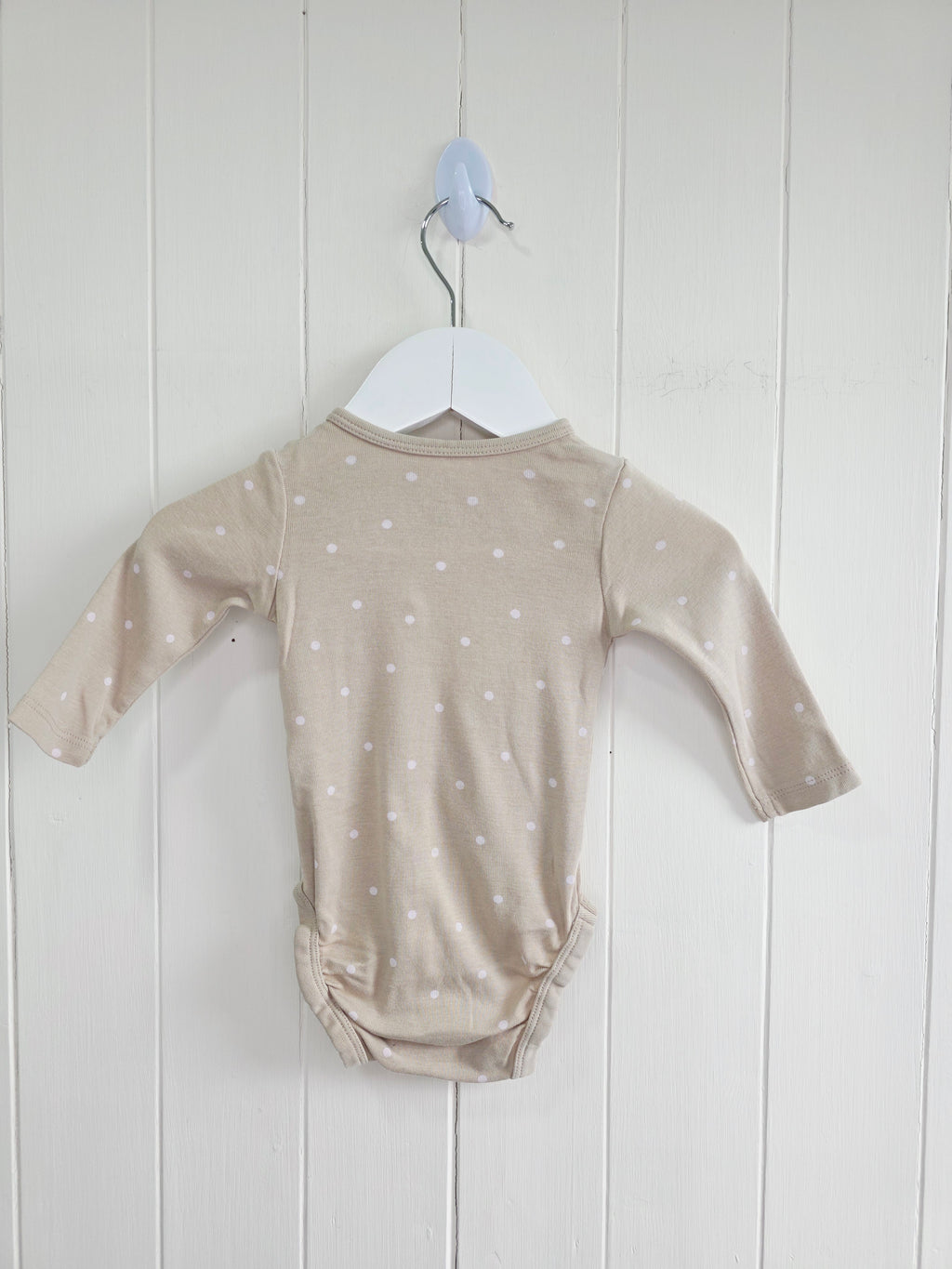 H&M - 2-4 months girls beige with baby pink polka dots bodysuit