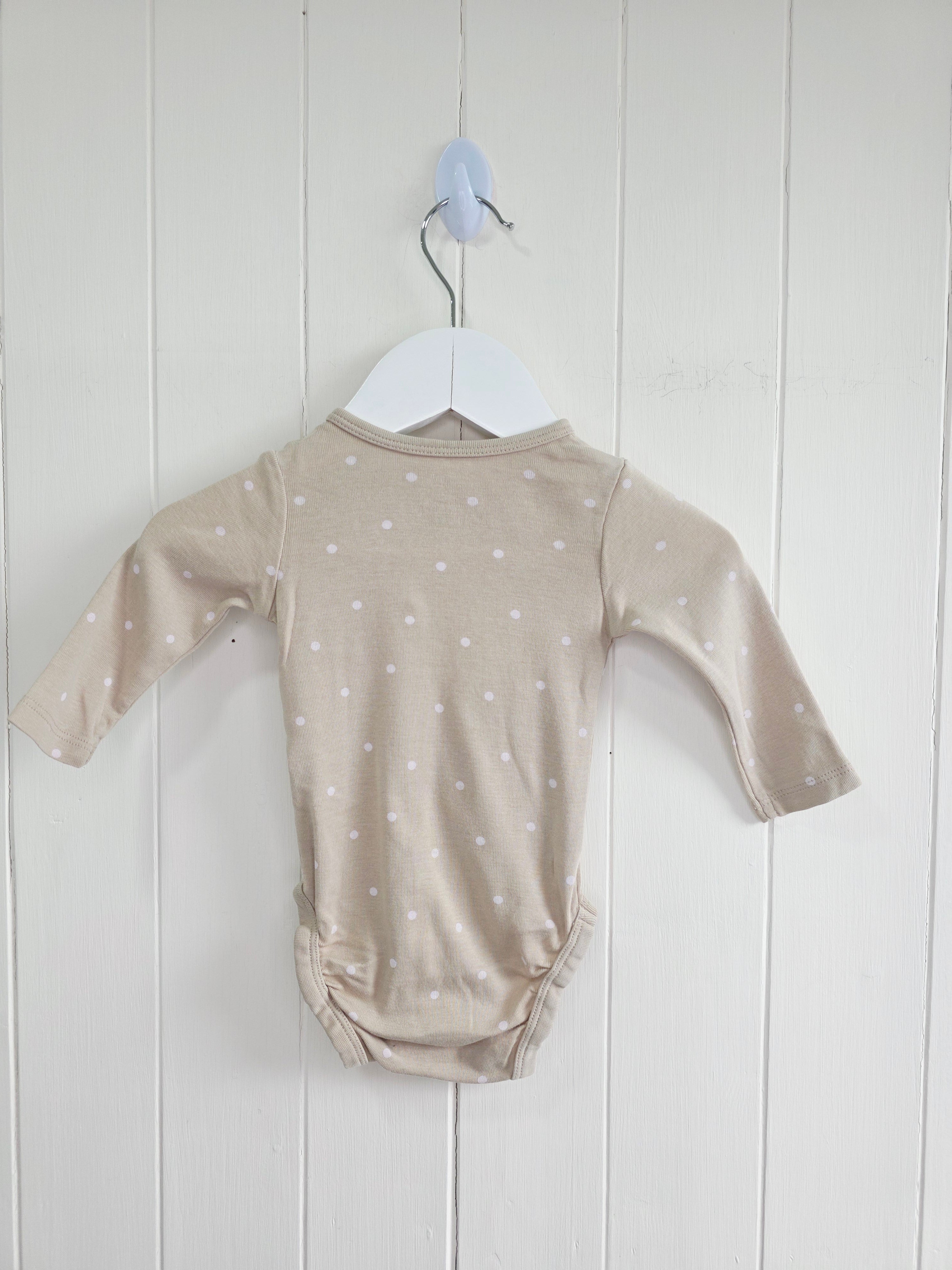 H&M - 2-4 months girls beige with baby pink polka dots bodysuit