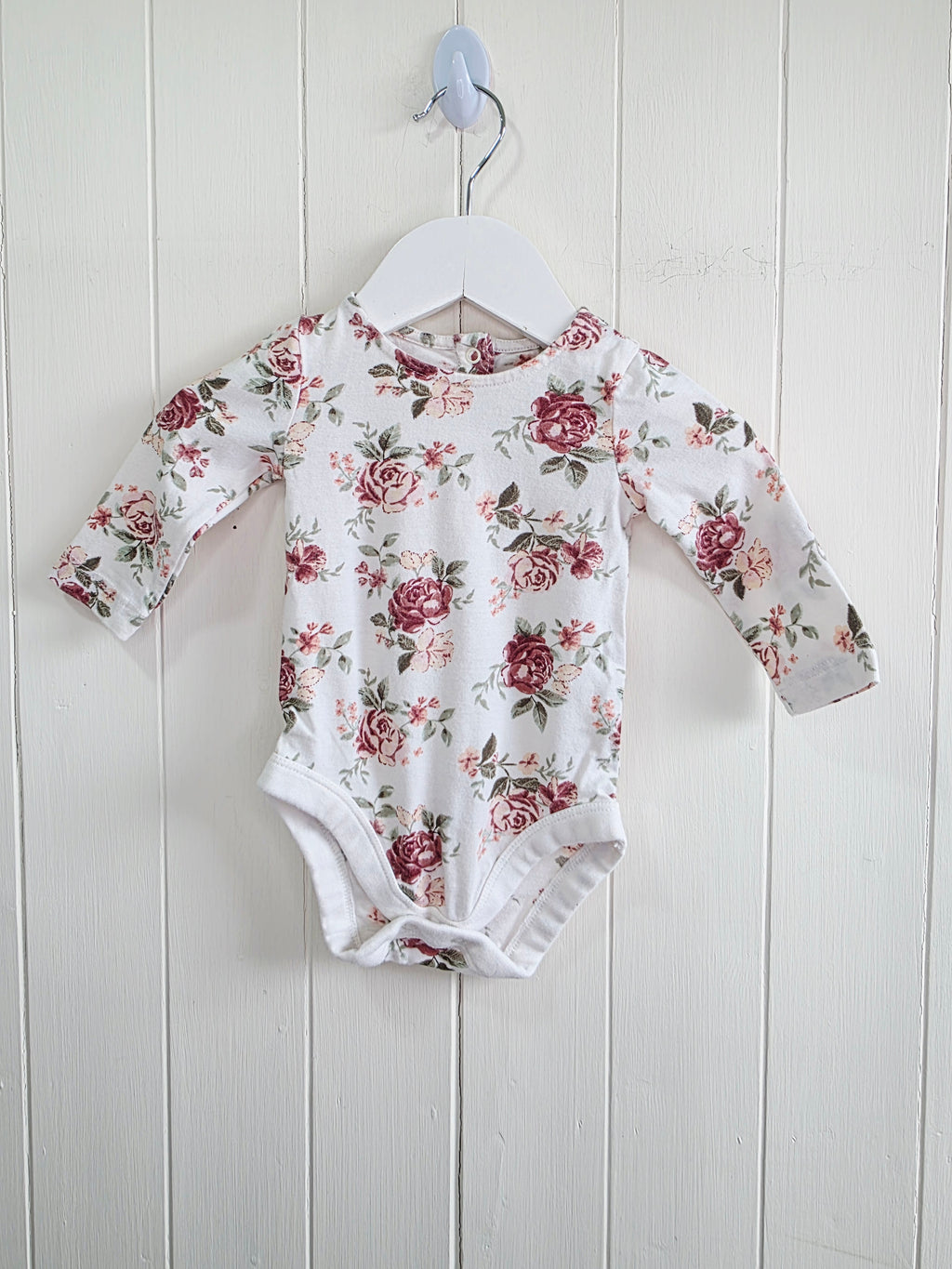 TU - 0-3 months girls white floral long sleeved bodysuit