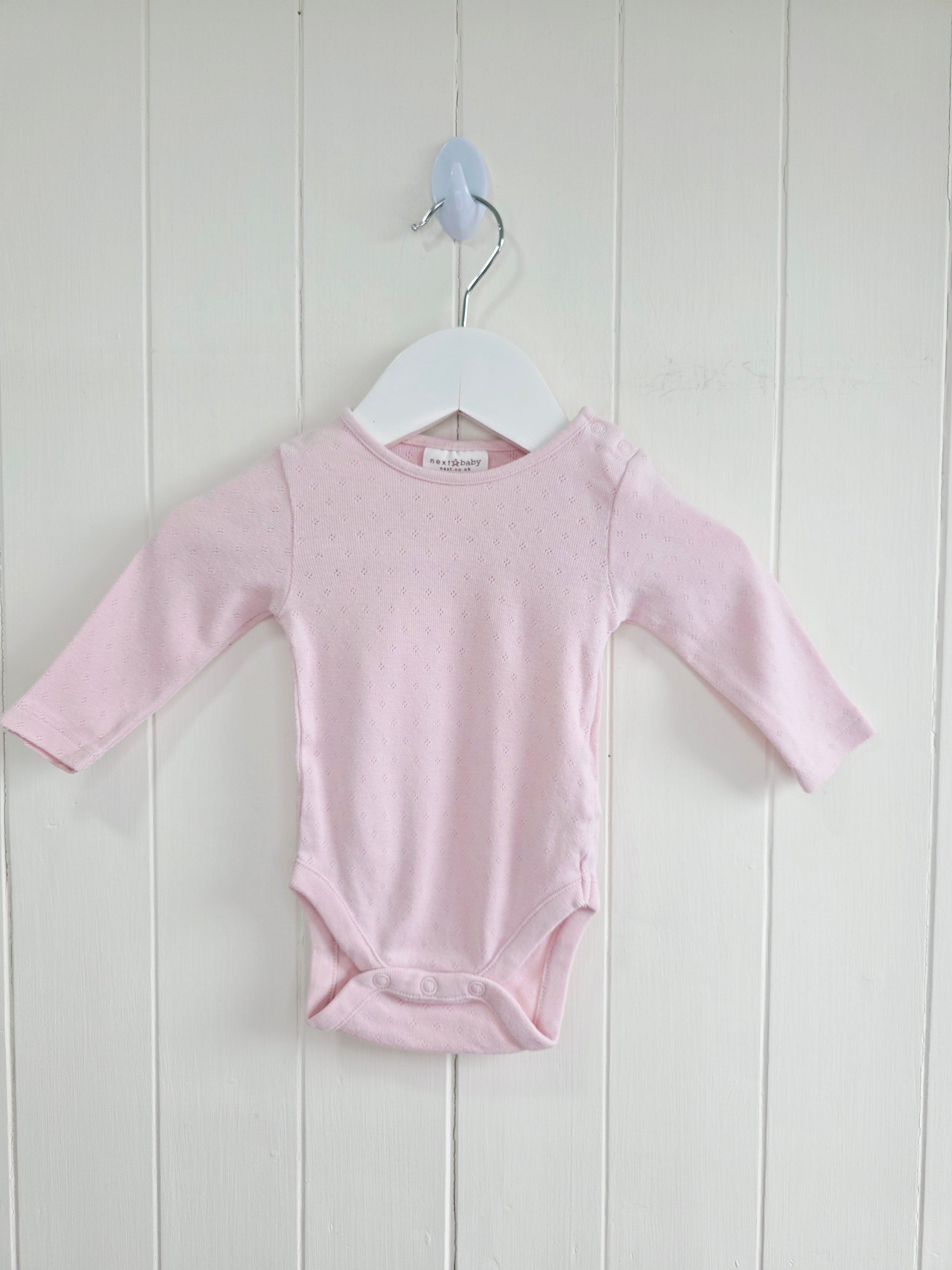 Next - up to 3 months baby girls pink long sleeve pointelle knit bodysuit