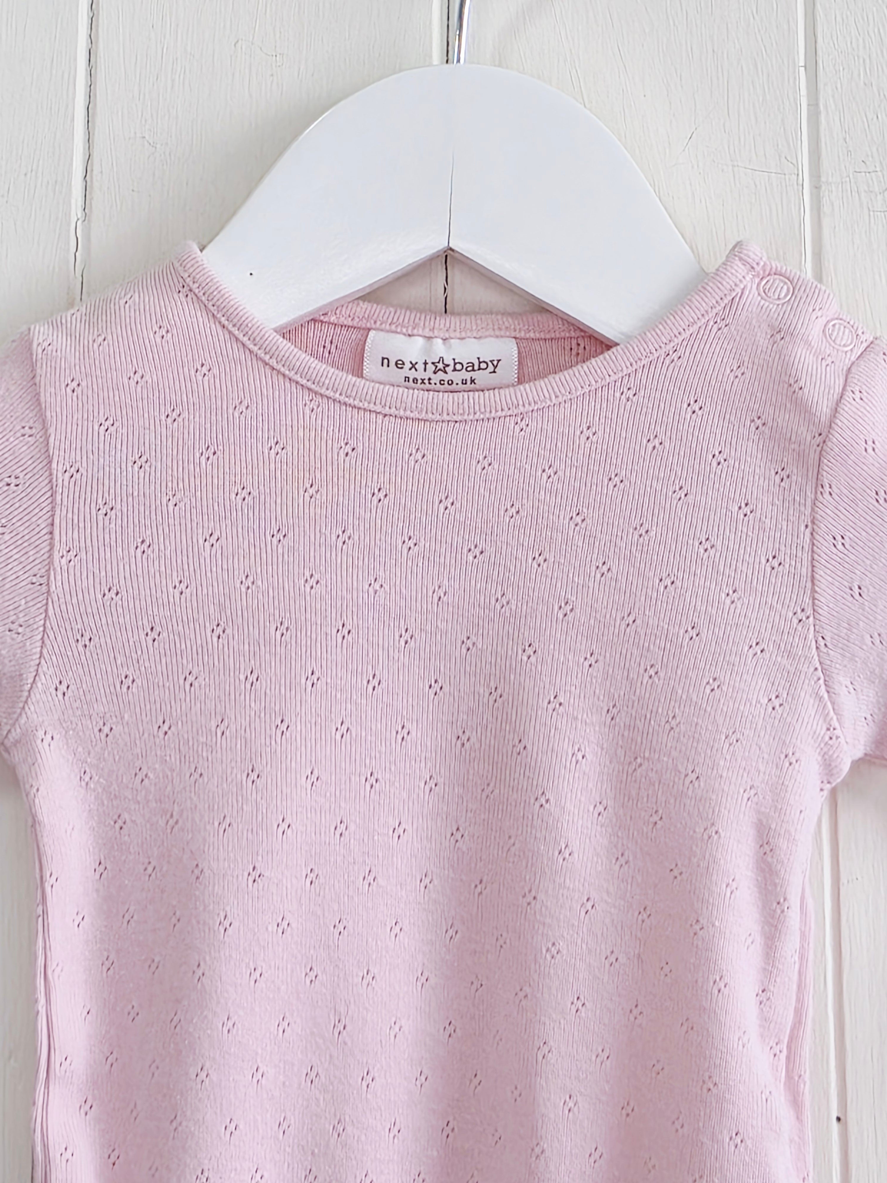 Next - up to 3 months baby girls pink long sleeve pointelle knit bodysuit