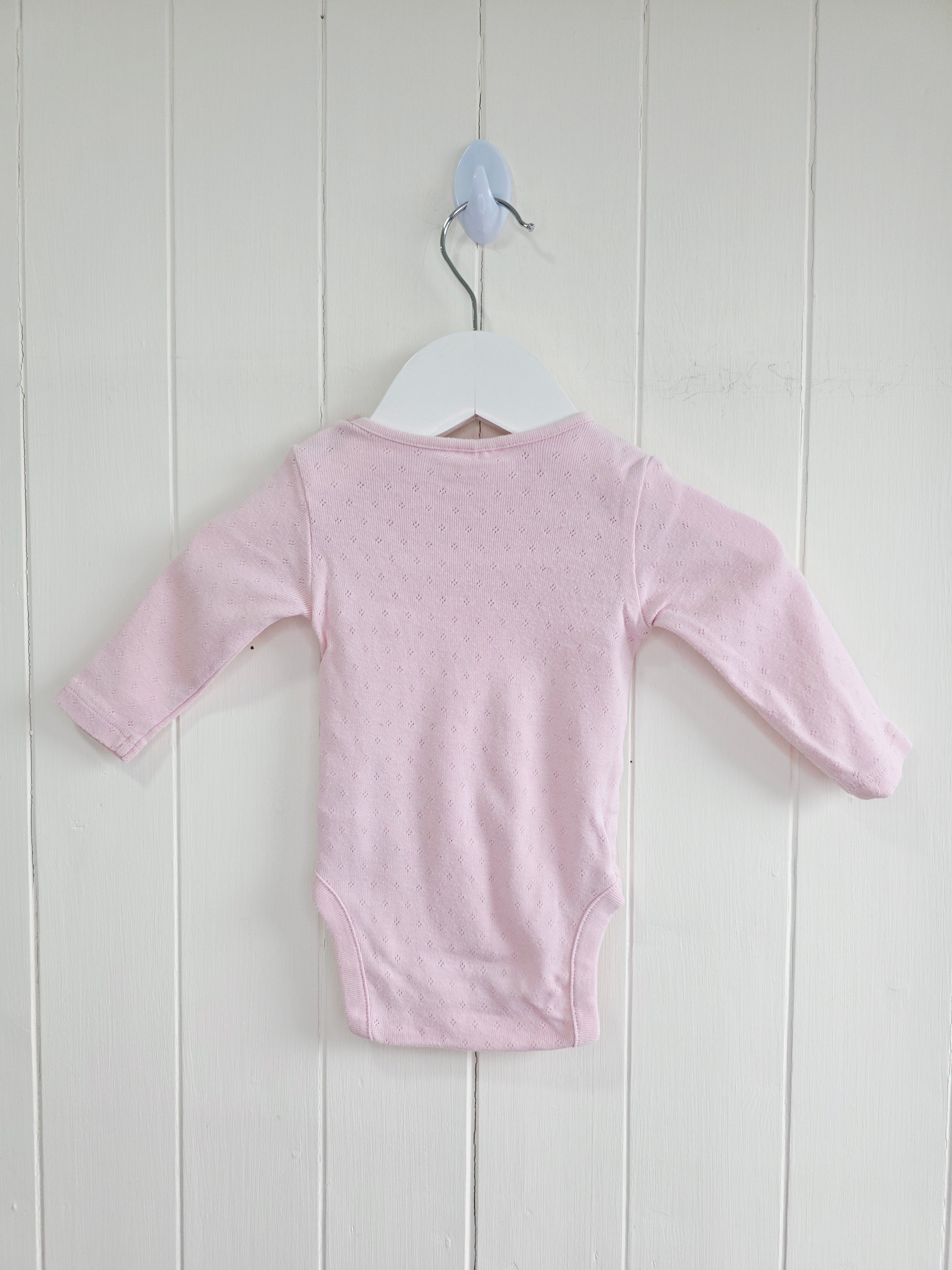 Next - up to 3 months baby girls pink long sleeve pointelle knit bodysuit