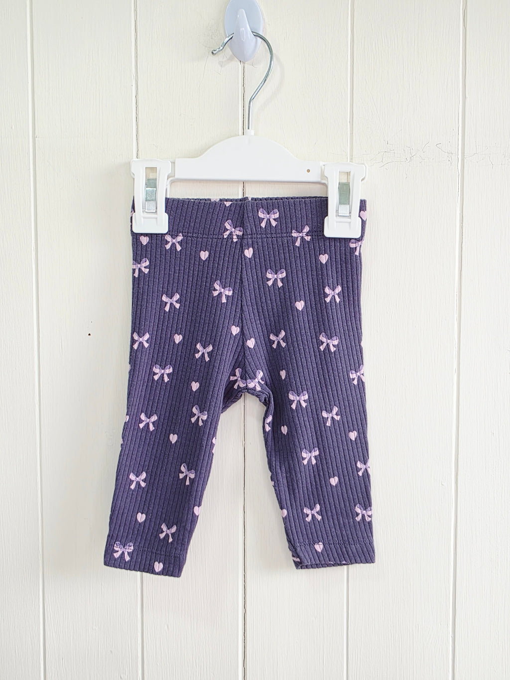 Nutmeg - 0-3 months girls bow printed purple leggings