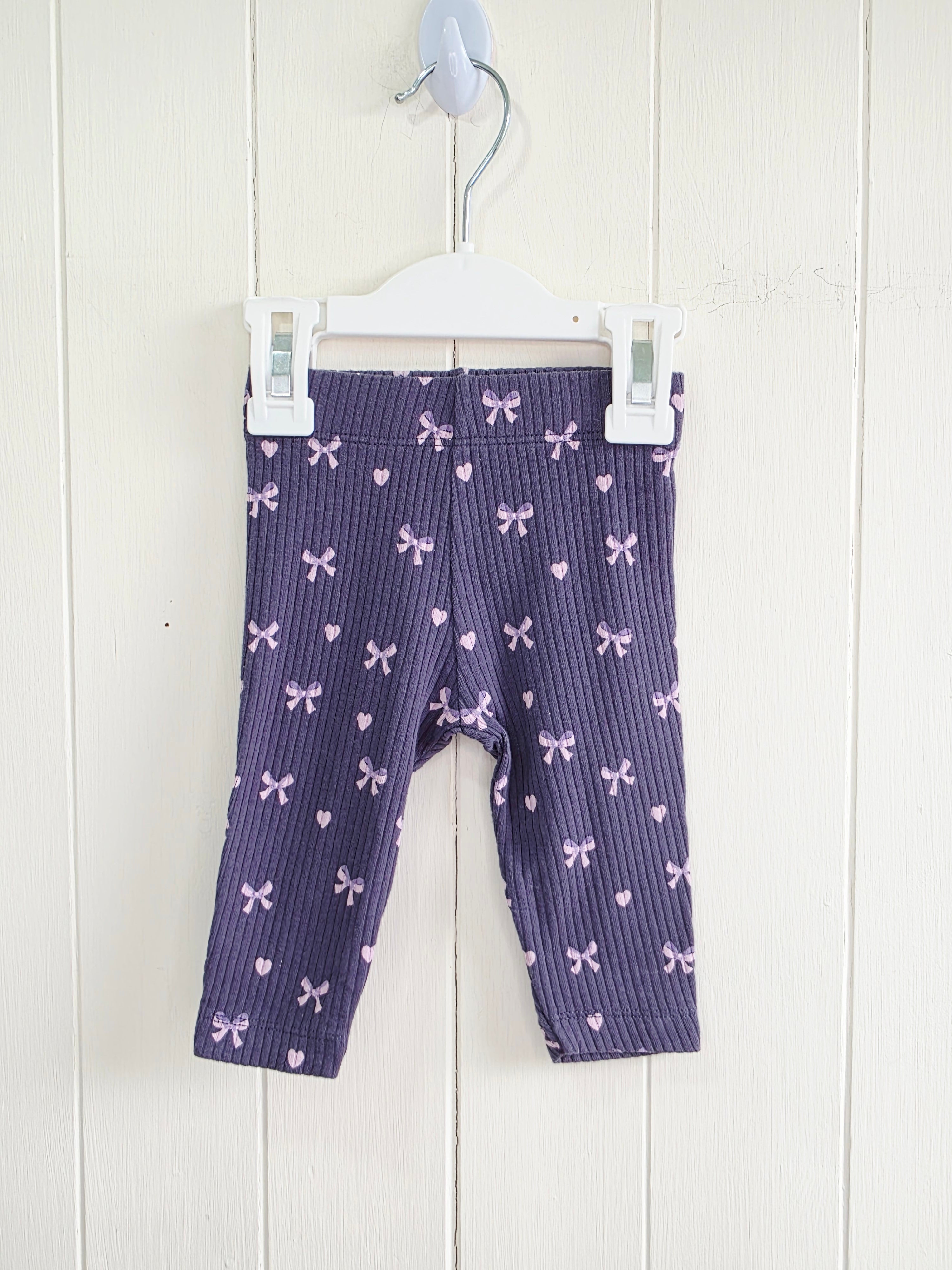 Nutmeg - 0-3 months girls bow printed purple leggings