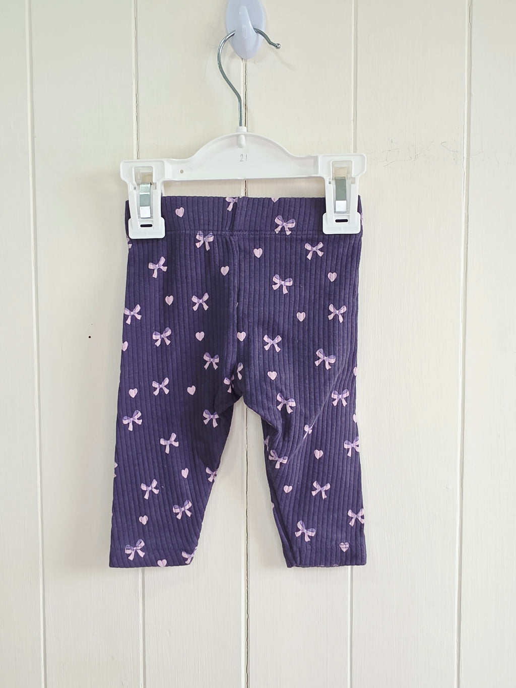 Nutmeg - 0-3 months girls bow printed purple leggings