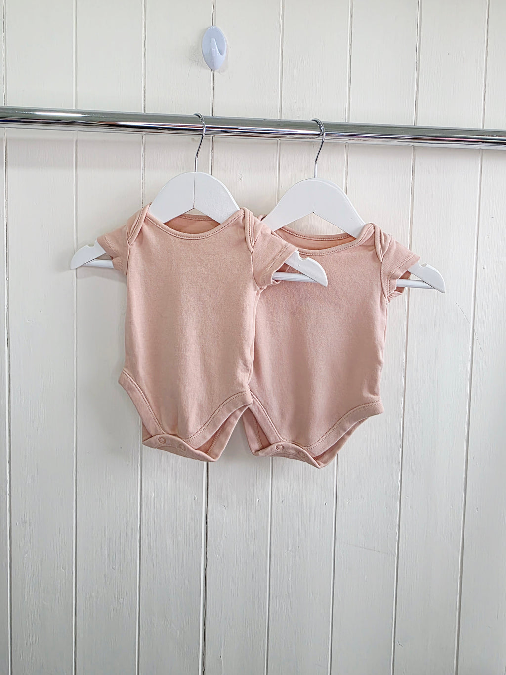 George - 0-3 months girls plain pink short sleeve bodysuits x2