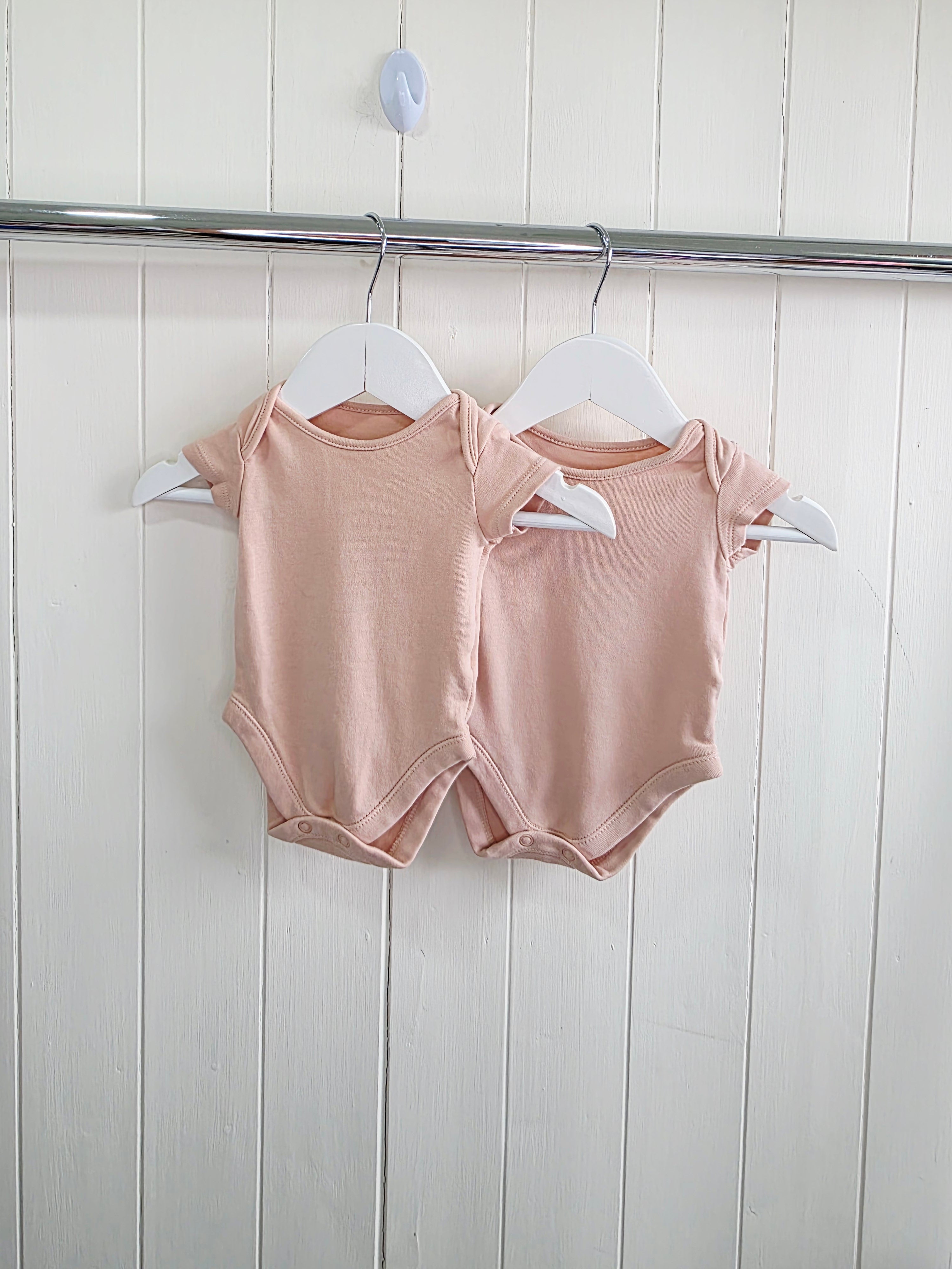 George - 0-3 months girls plain pink short sleeve bodysuits x2