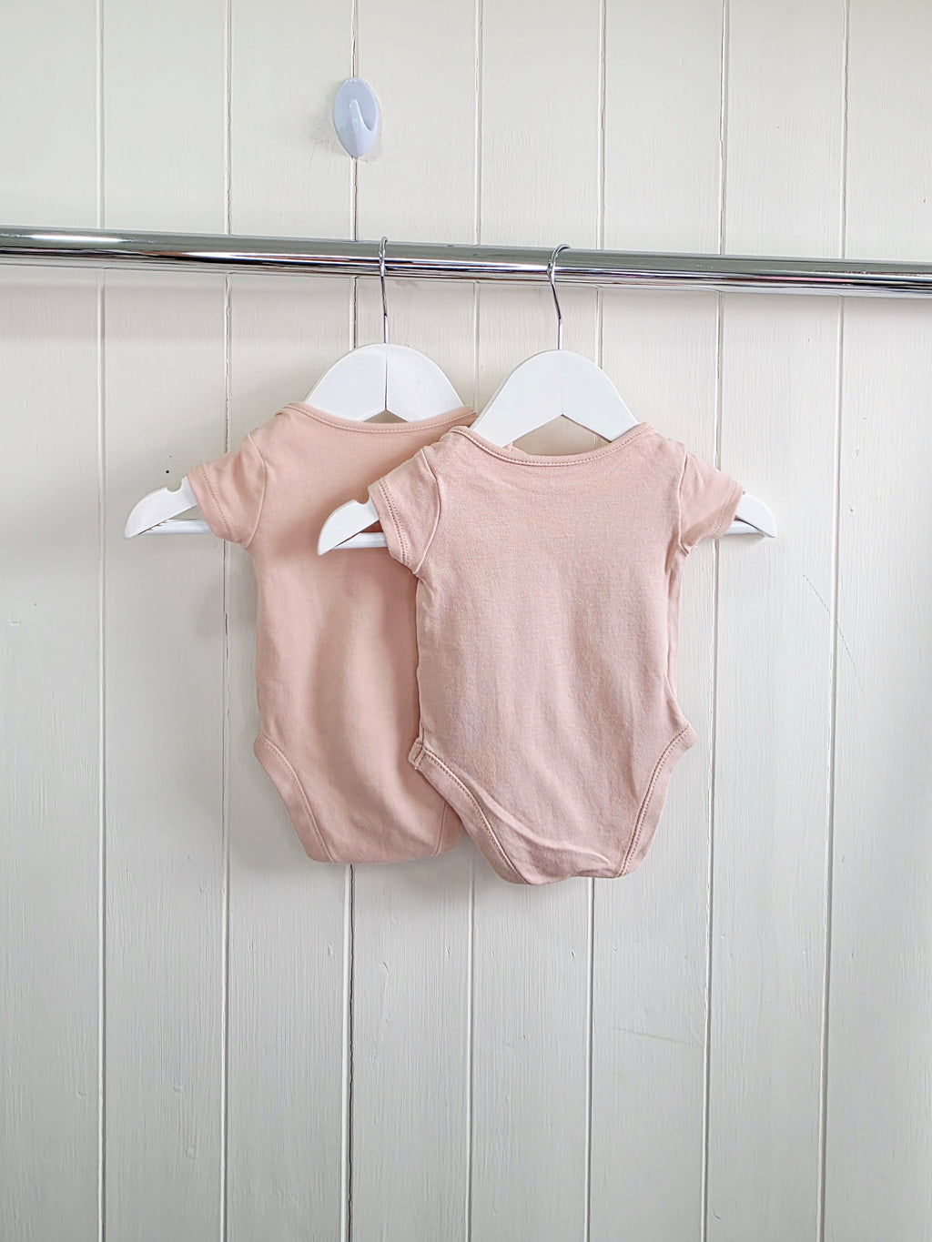 George - 0-3 months girls plain pink short sleeve bodysuits x2