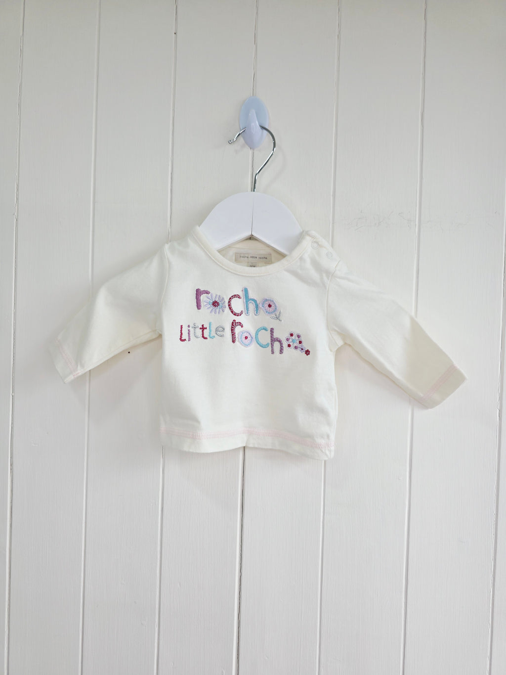 Rocka.little roch - newborn girls cream long sleeve top featuring embroidered letters