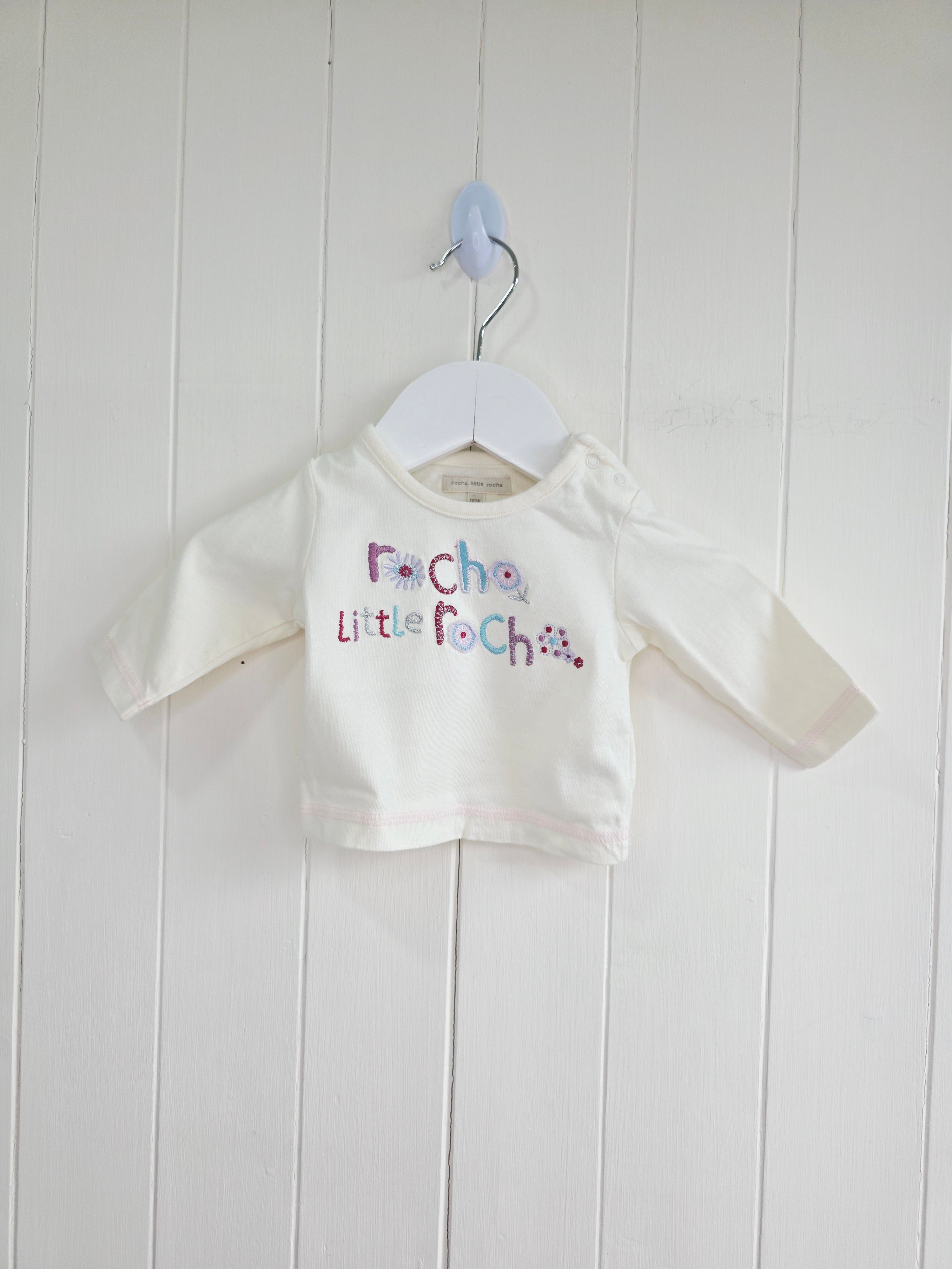 Rocka.little roch - newborn girls cream long sleeve top featuring embroidered letters