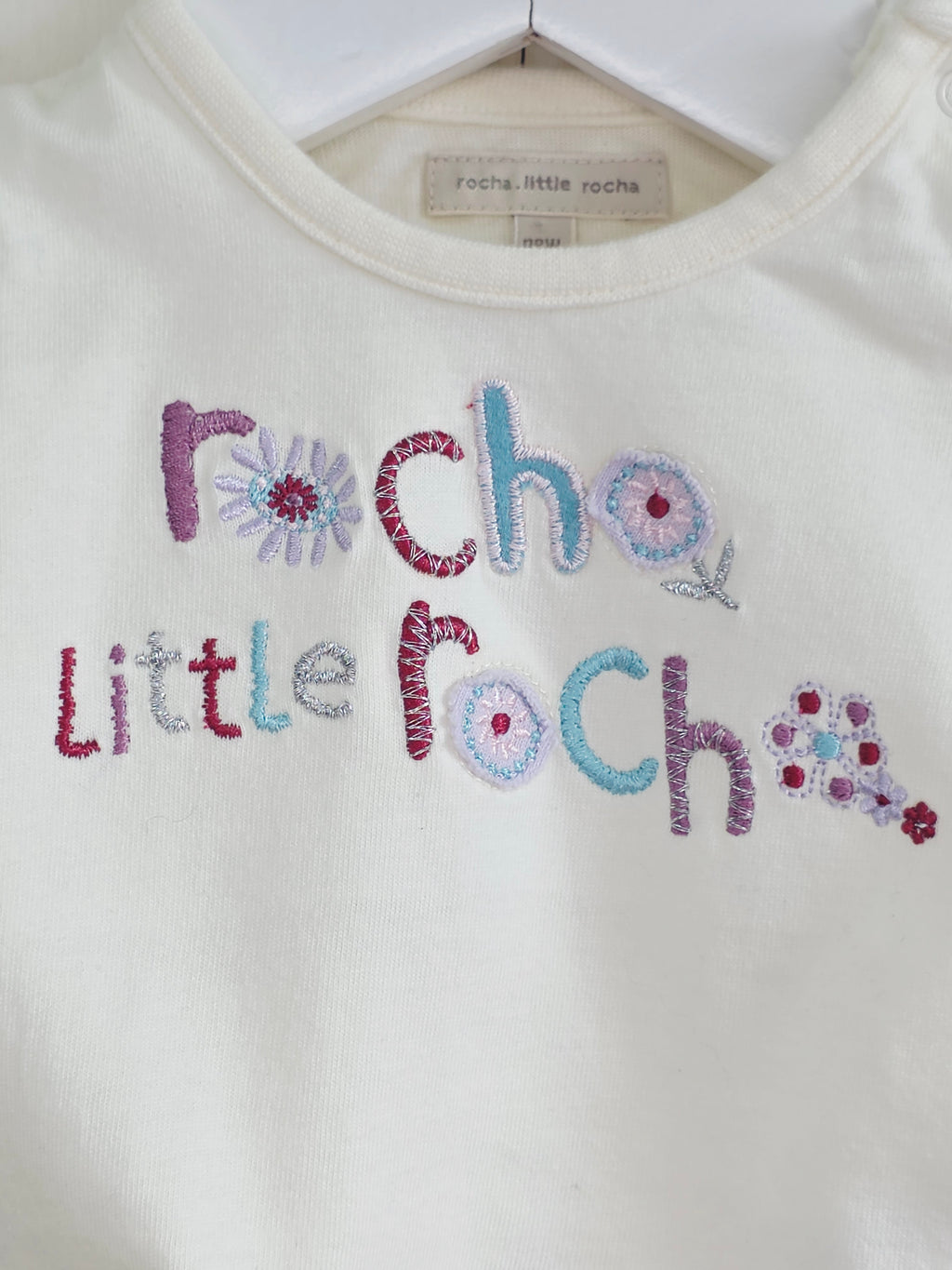 Rocka.little roch - newborn girls cream long sleeve top featuring embroidered letters