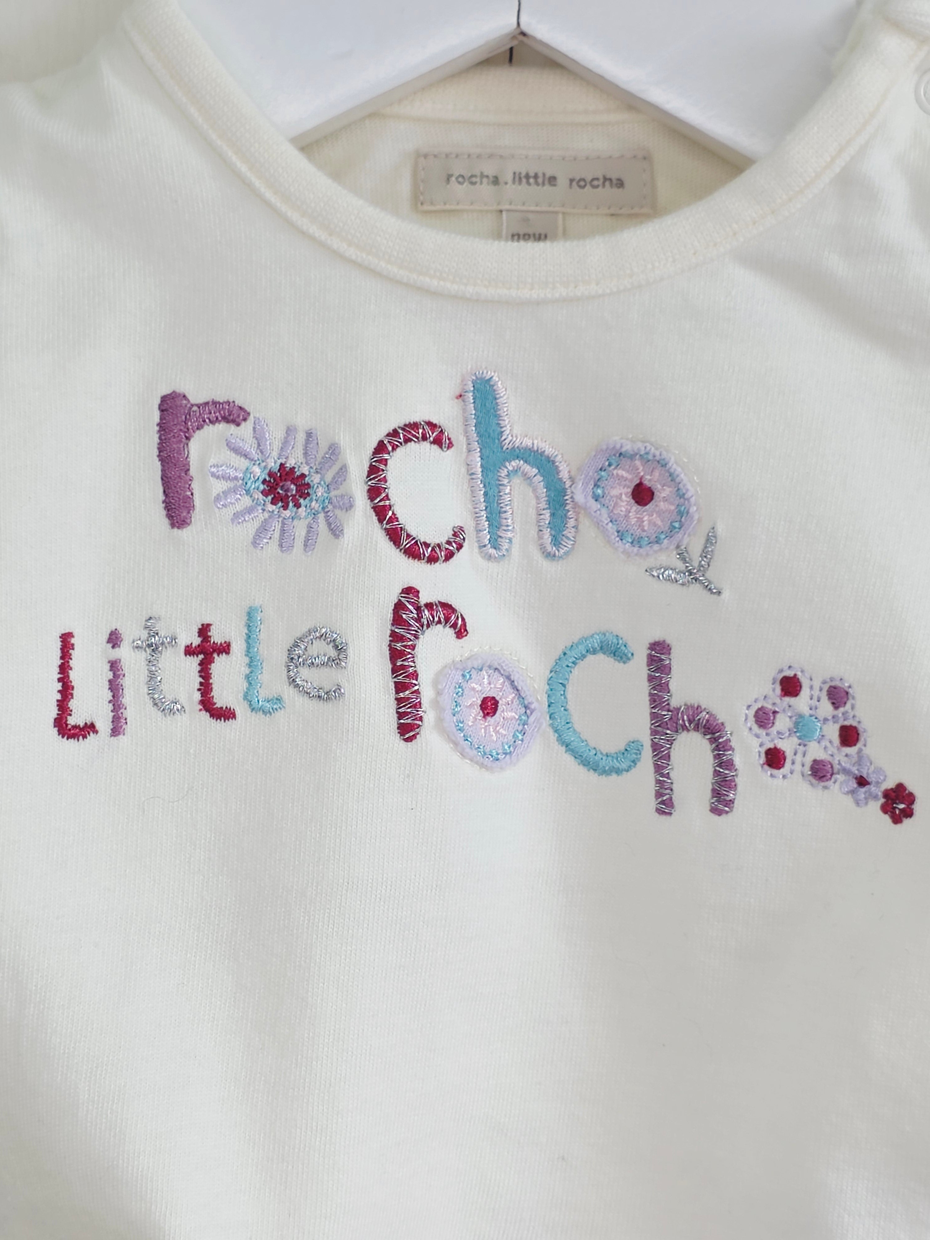 Rocka.little roch - newborn girls cream long sleeve top featuring embroidered letters