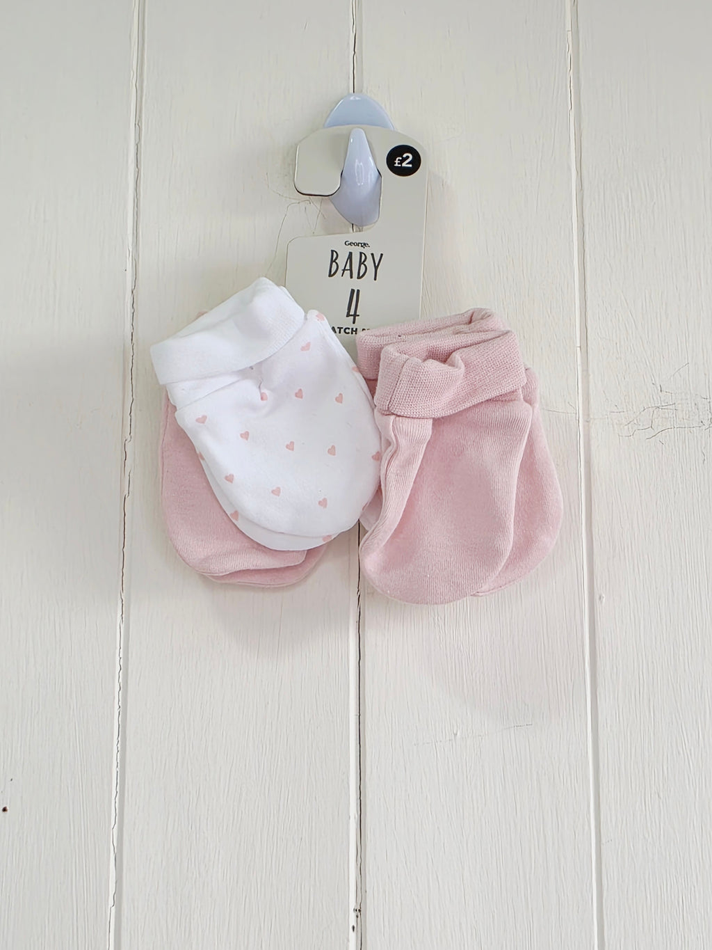 George - one size baby girls white and pink anti-scratch mitts