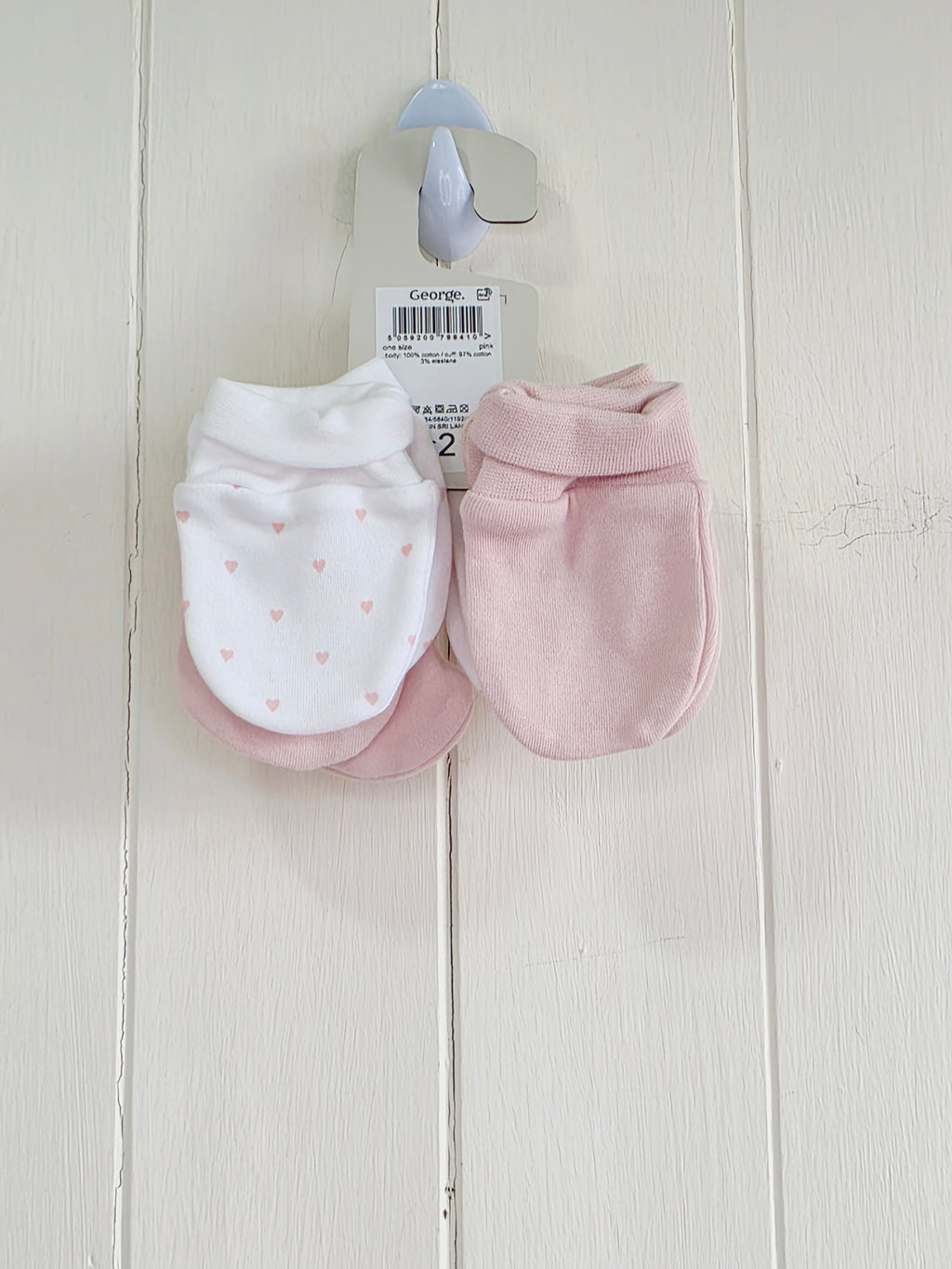 George - one size baby girls white and pink anti-scratch mitts