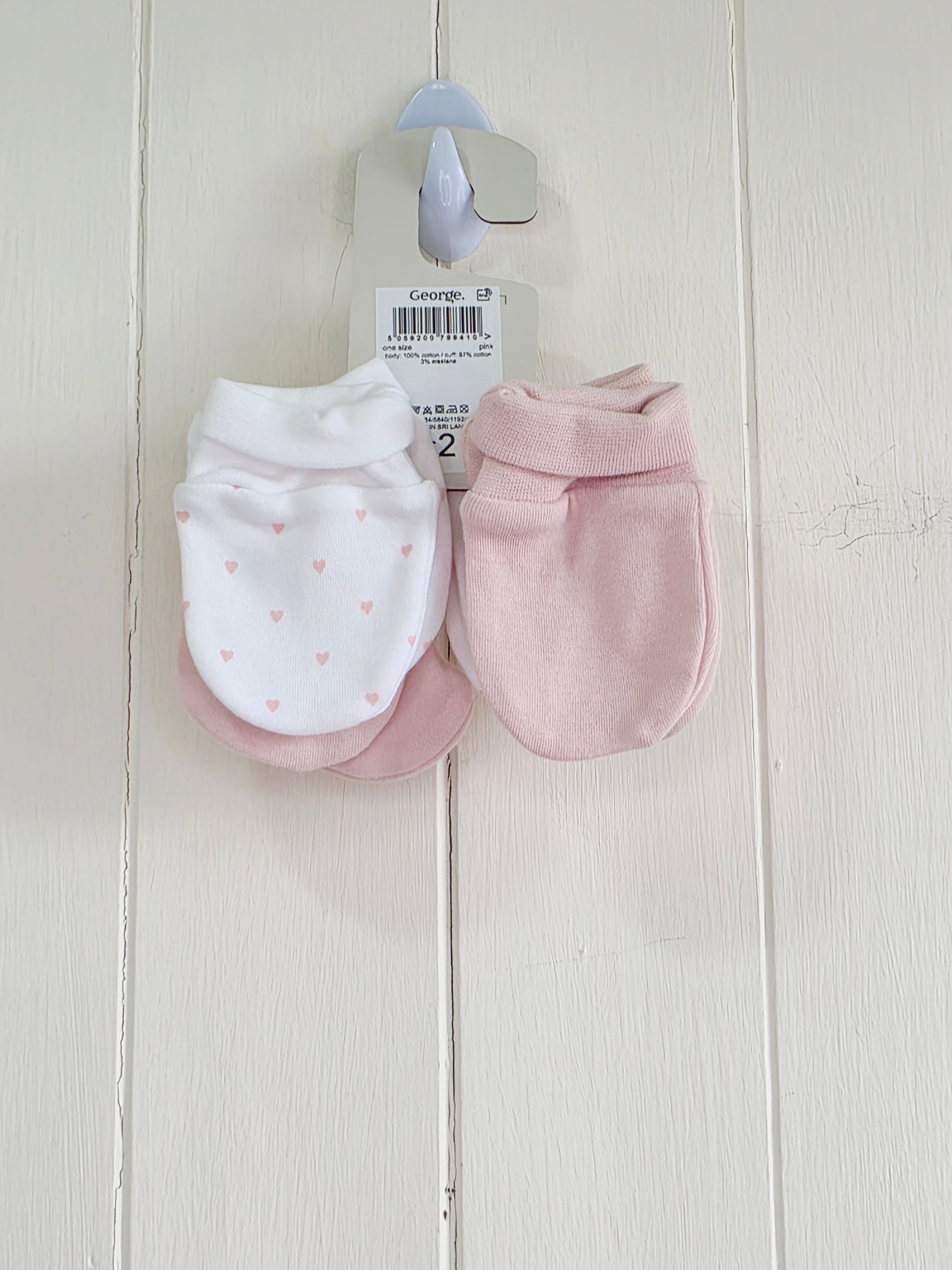 George - one size baby girls white and pink anti-scratch mitts