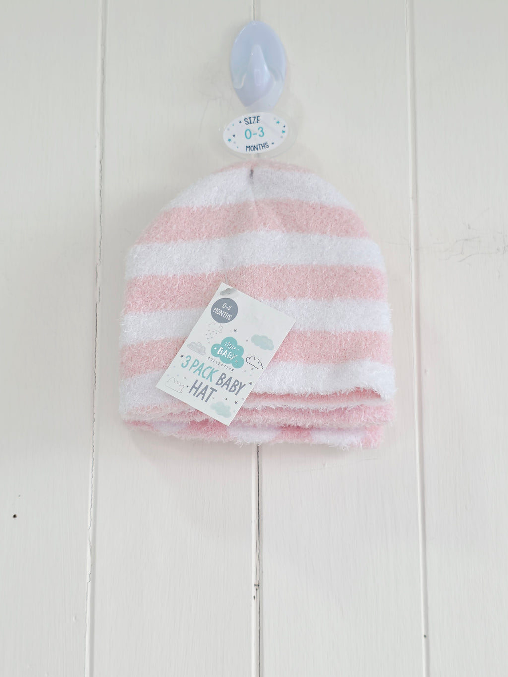B&M - 0-3 months girls pink and white fluffy winter hats 3 pack