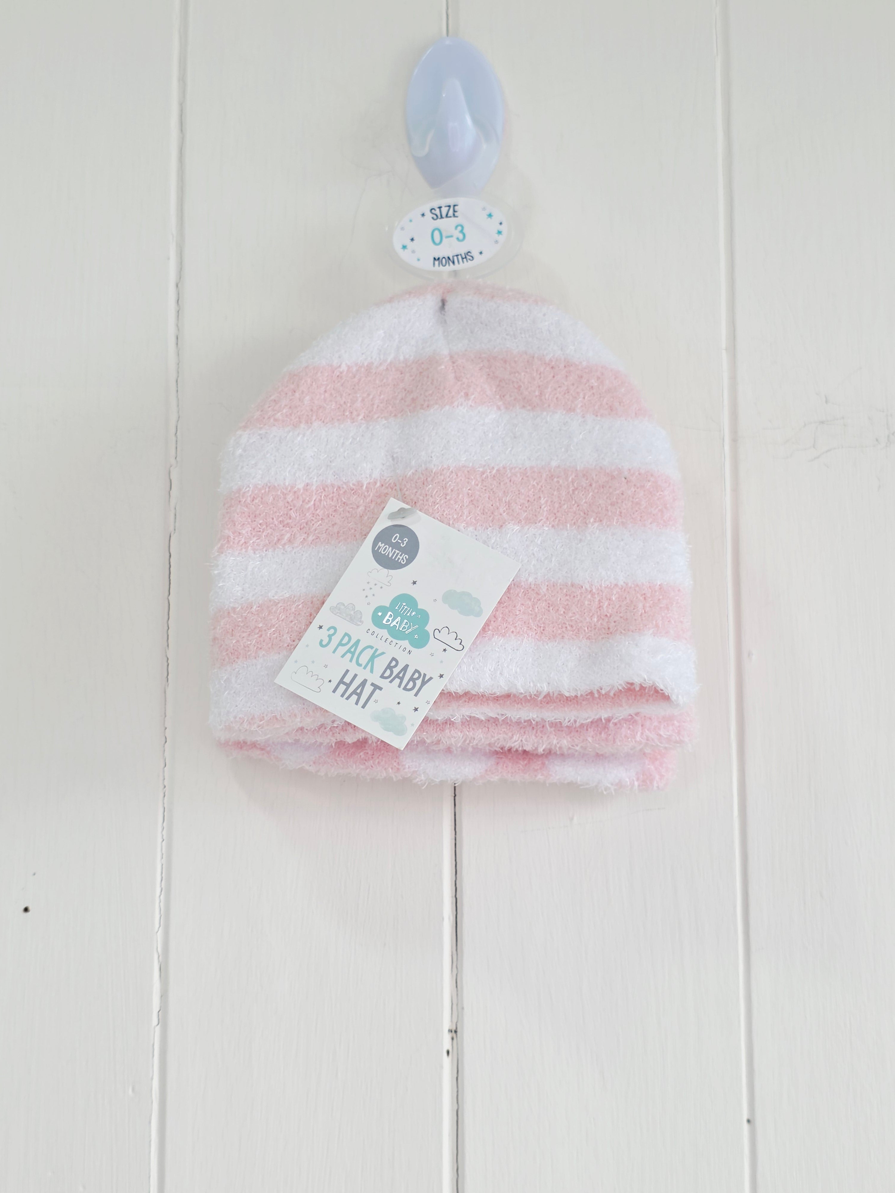 B&M - 0-3 months girls pink and white fluffy winter hats 3 pack