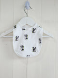 JoJo Maman Bebe -one size unisex white feeding bib featuring embroidered panda