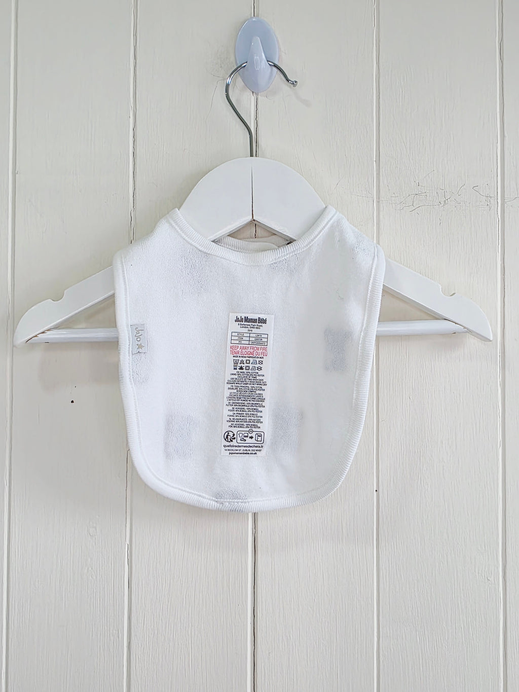 JoJo Maman Bebe -one size unisex white feeding bib featuring embroidered panda