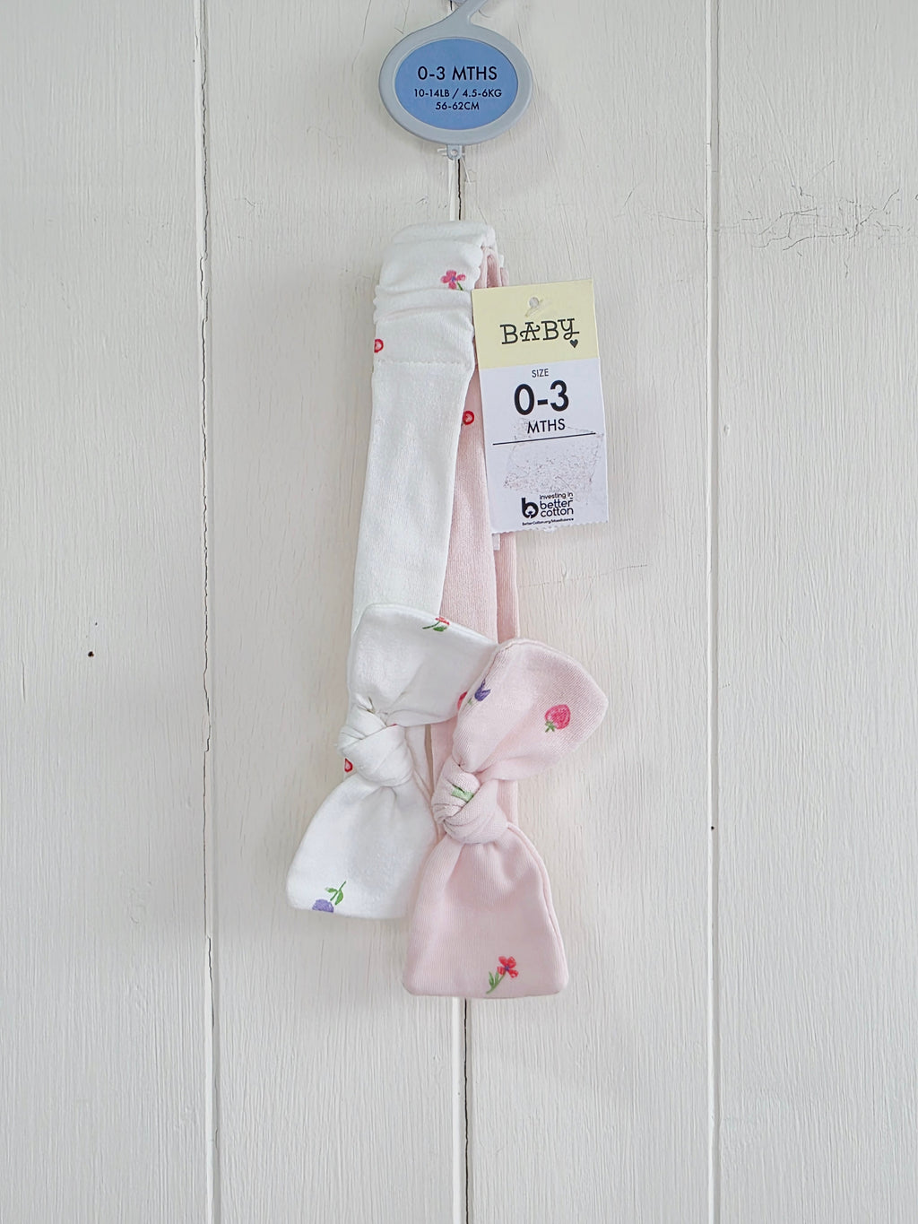 Matalan - 0-3 months girls white and pink bow headbands featuring velcro closure