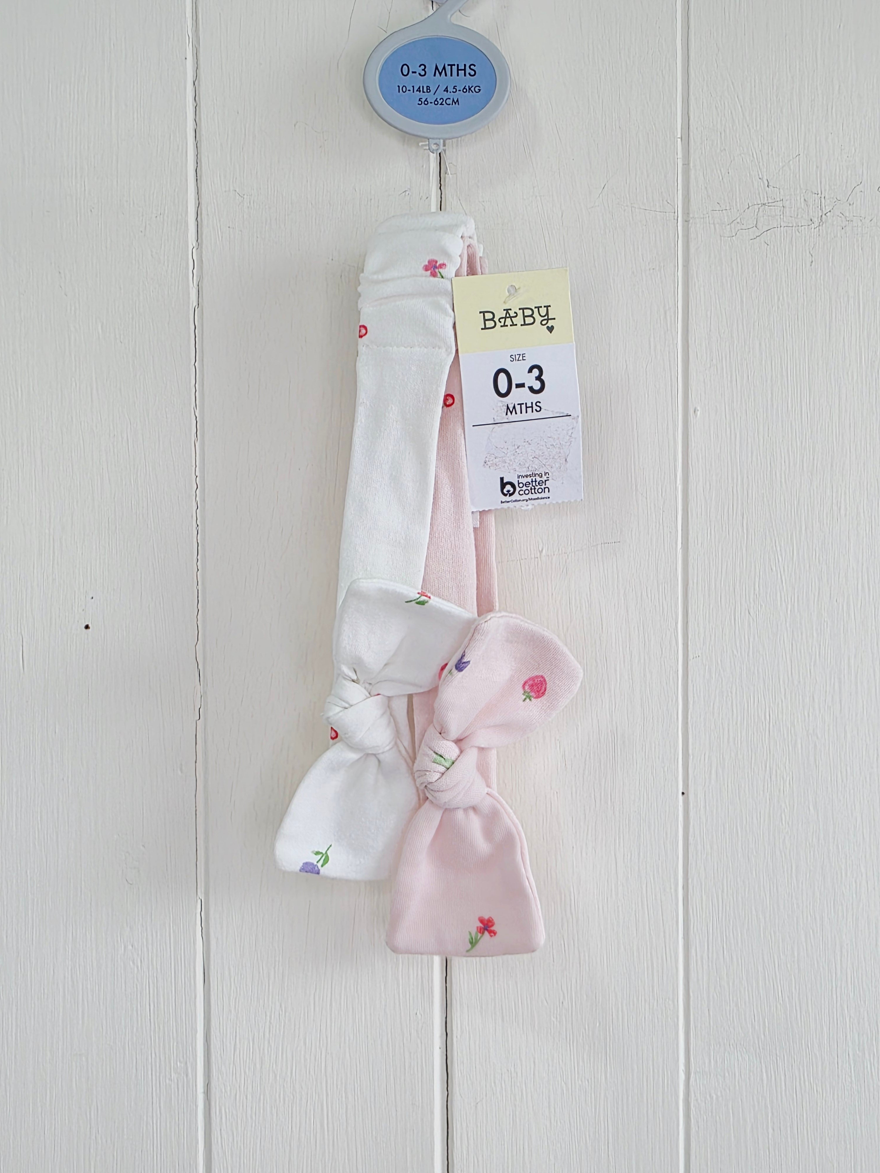 Matalan - 0-3 months girls white and pink bow headbands featuring velcro closure