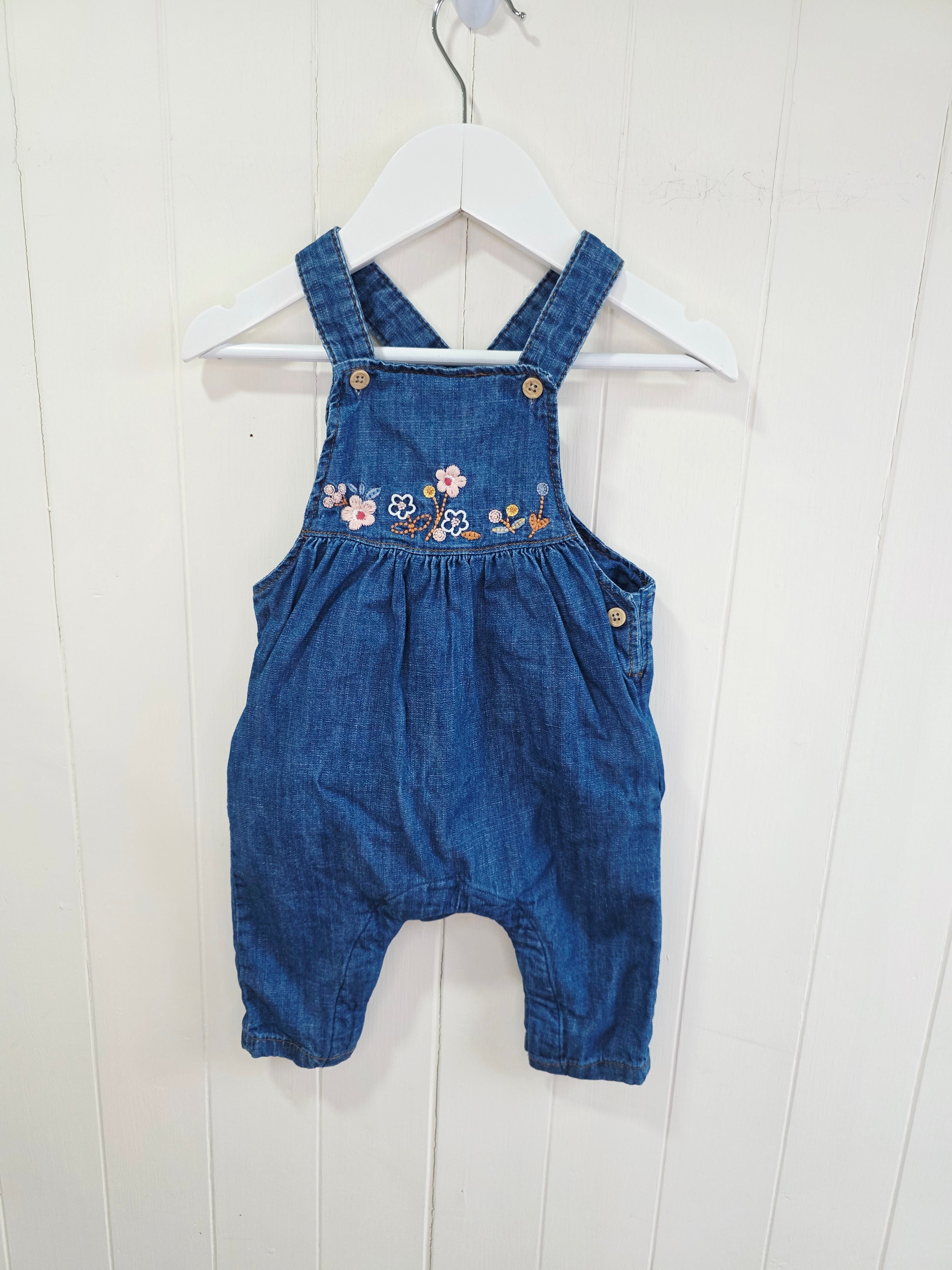 M&S - 6-9 months denim dungarees featuring embroidered flowers