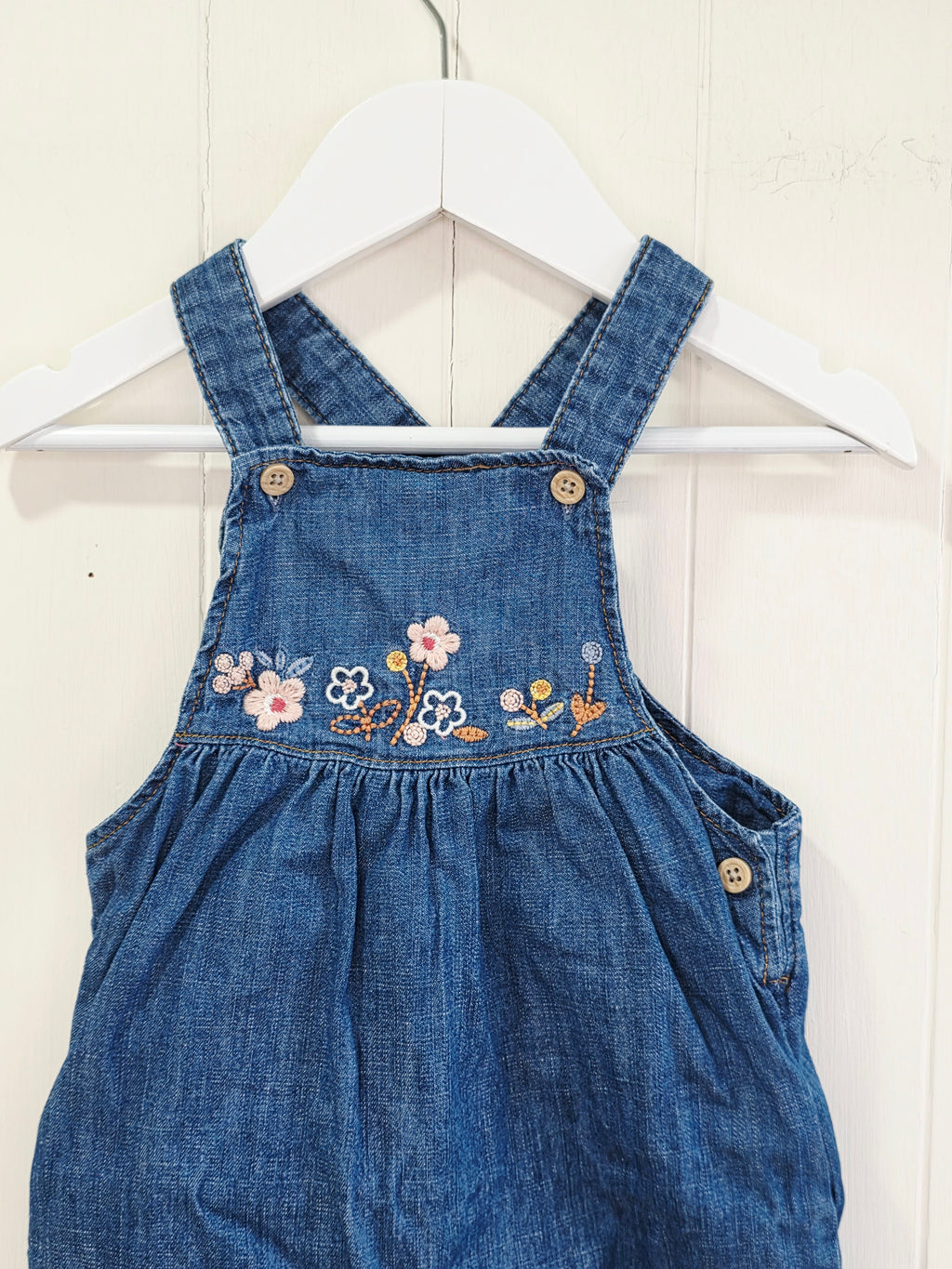 M&S - 6-9 months denim dungarees featuring embroidered flowers
