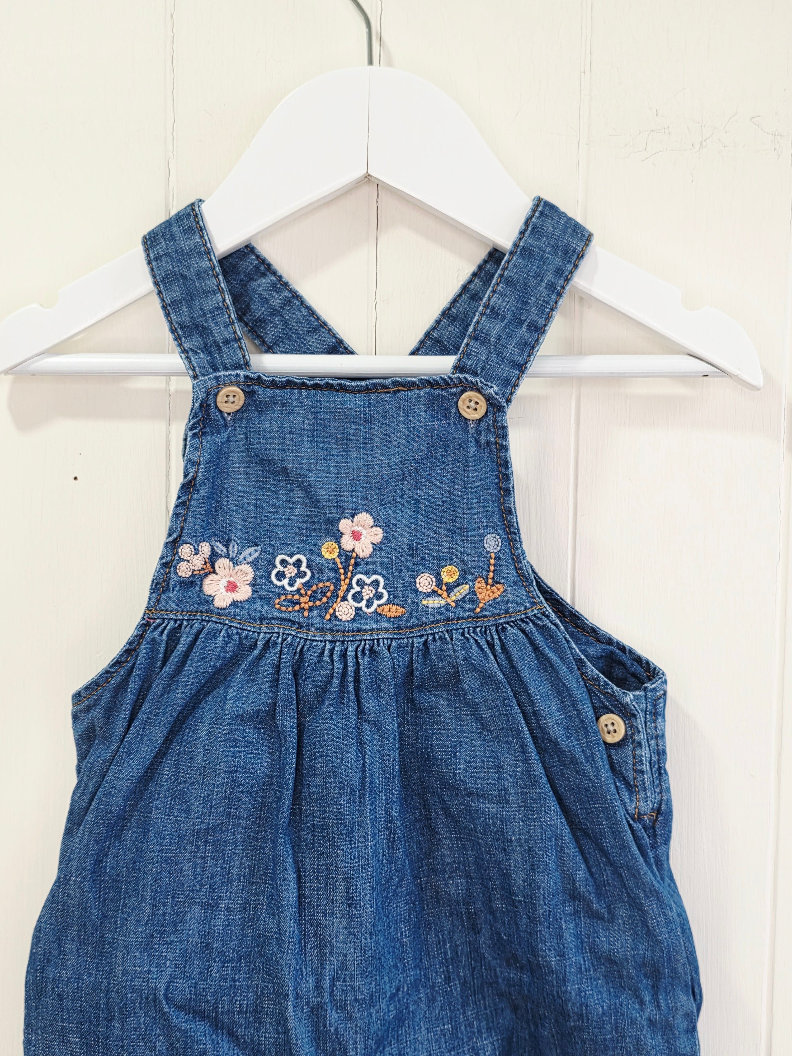 M&S - 6-9 months denim dungarees featuring embroidered flowers