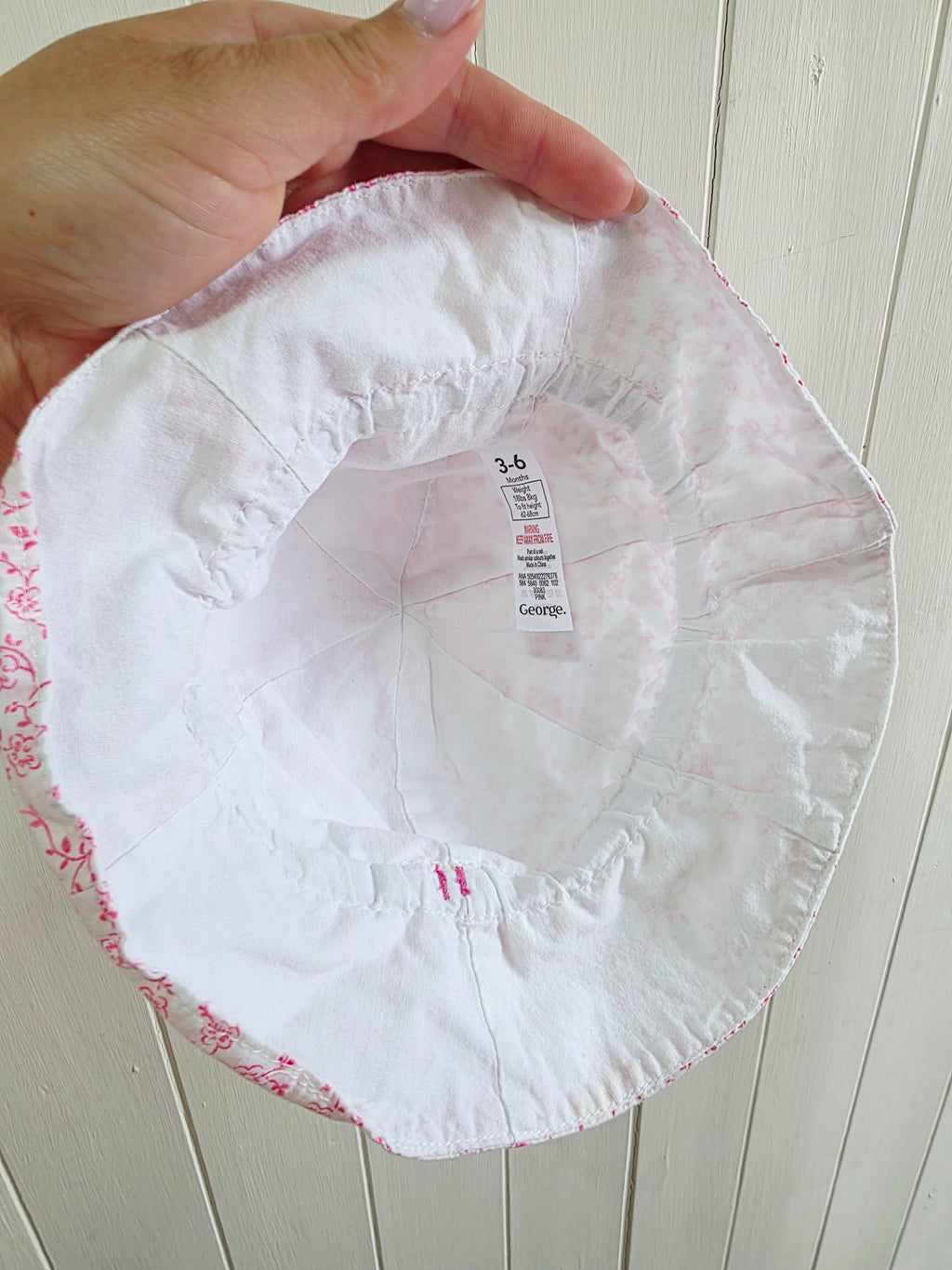 George - 3-6 months girls white and pink floral summer bucket hat