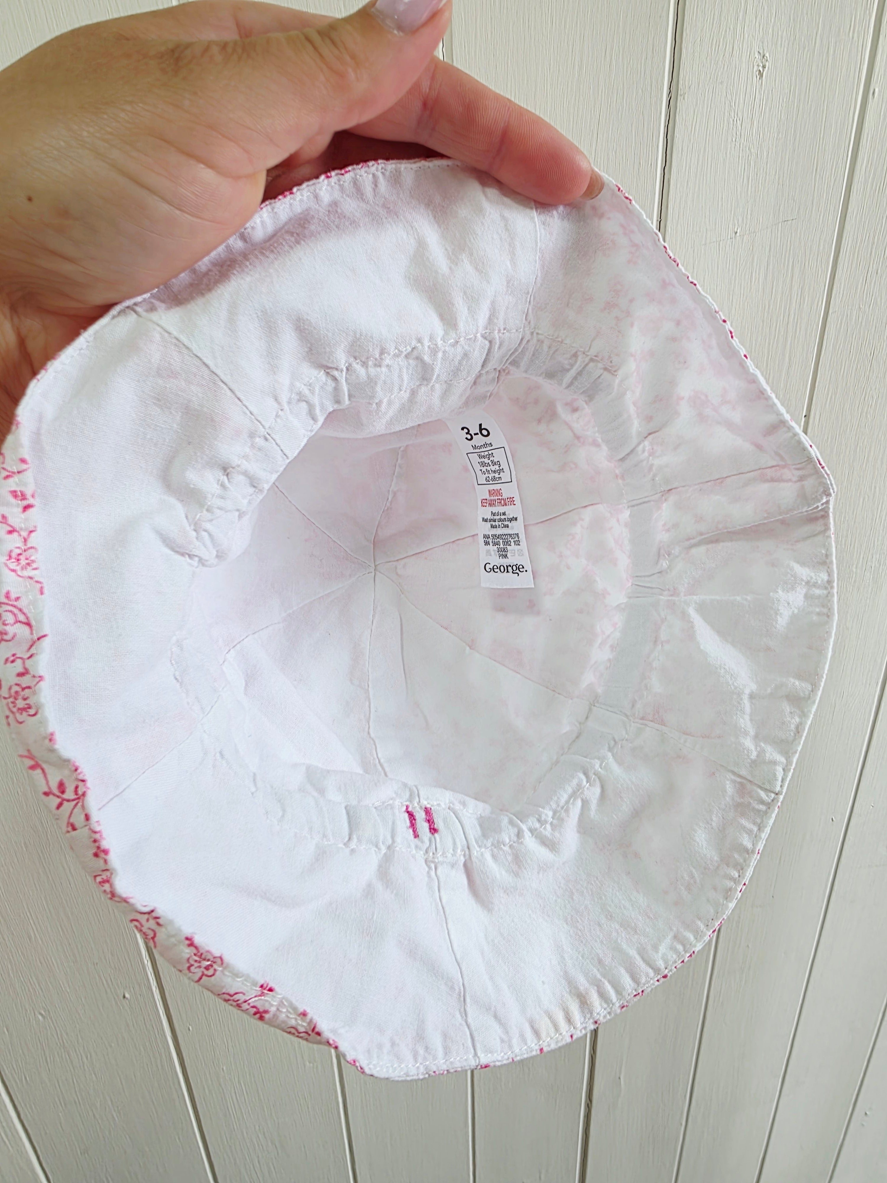George - 3-6 months girls white and pink floral summer bucket hat