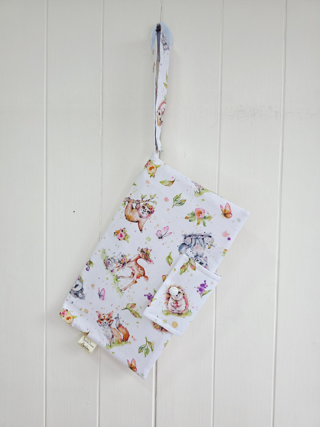 Handmade - mini nappies and wet wipes wallet/pouch featuring playful animal print