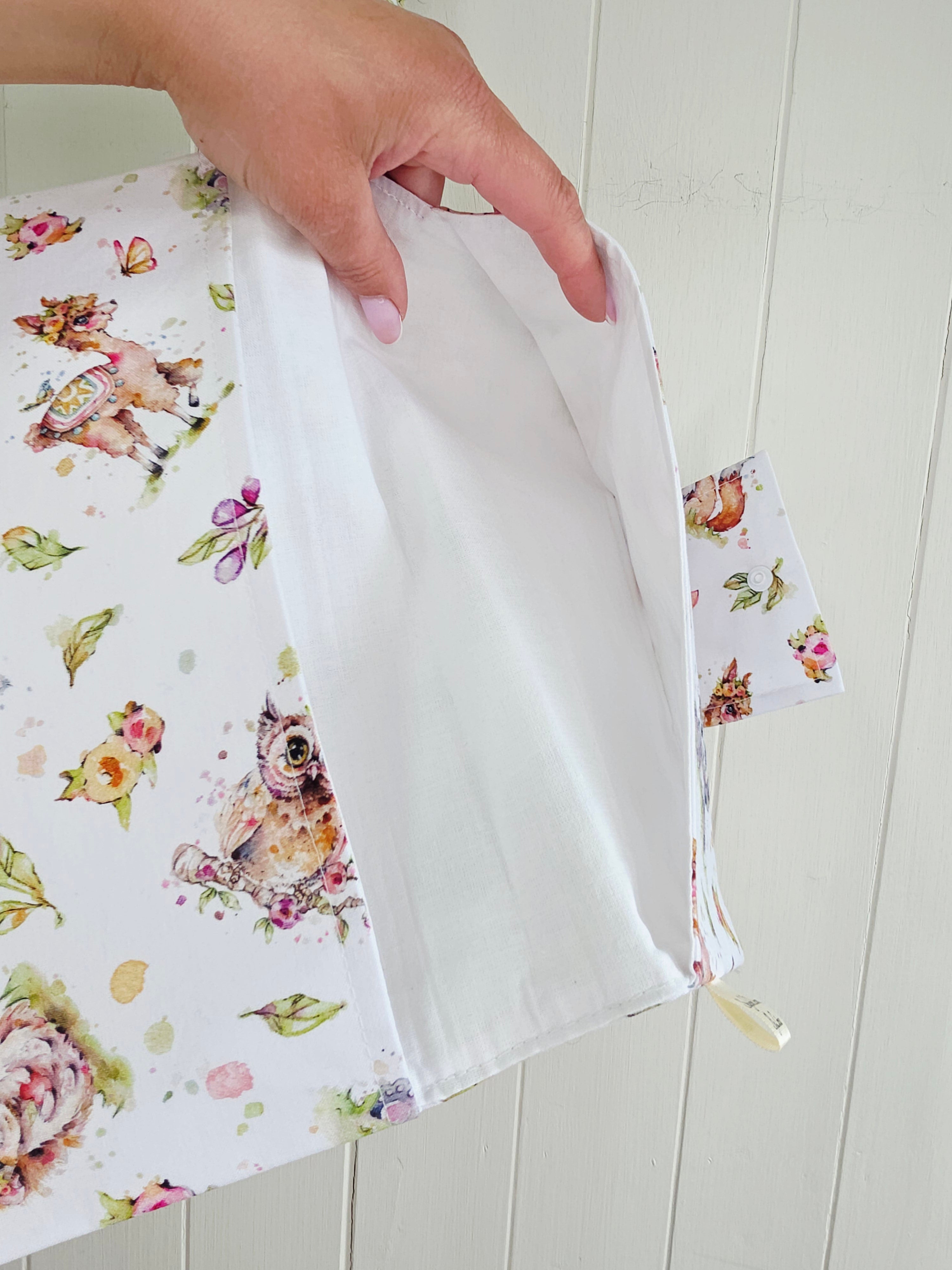 Handmade - mini nappies and wet wipes wallet/pouch featuring playful animal print