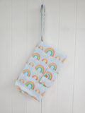 Handmade - mini nappies and wet wipes wallet/pouch featuring rainbow print